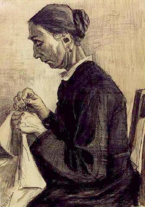 WikiOO.org - Enciclopédia das Belas Artes - Pintura, Arte por Vincent Van Gogh - Sien, Sewing, Half-Figure