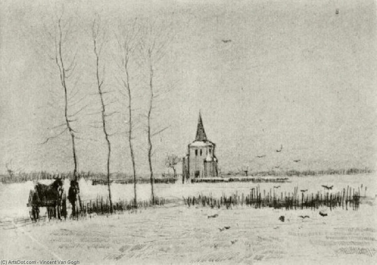 WikiOO.org - Enciklopedija likovnih umjetnosti - Slikarstvo, umjetnička djela Vincent Van Gogh - Snowy Landscape with the Old Tower