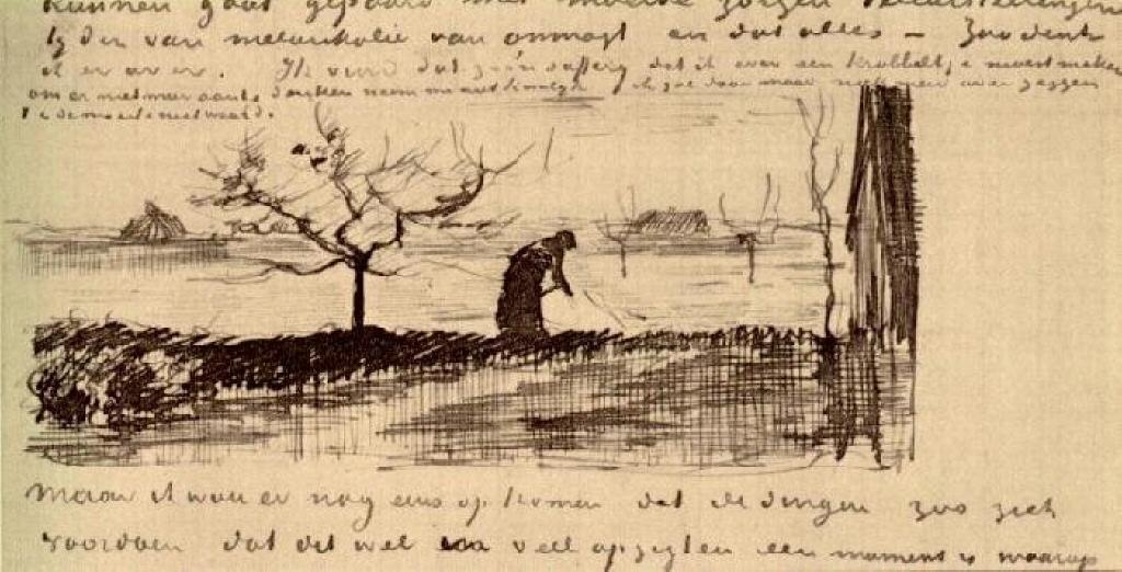 WikiOO.org - Encyclopedia of Fine Arts - Lukisan, Artwork Vincent Van Gogh - Stooping Woman in Landscape