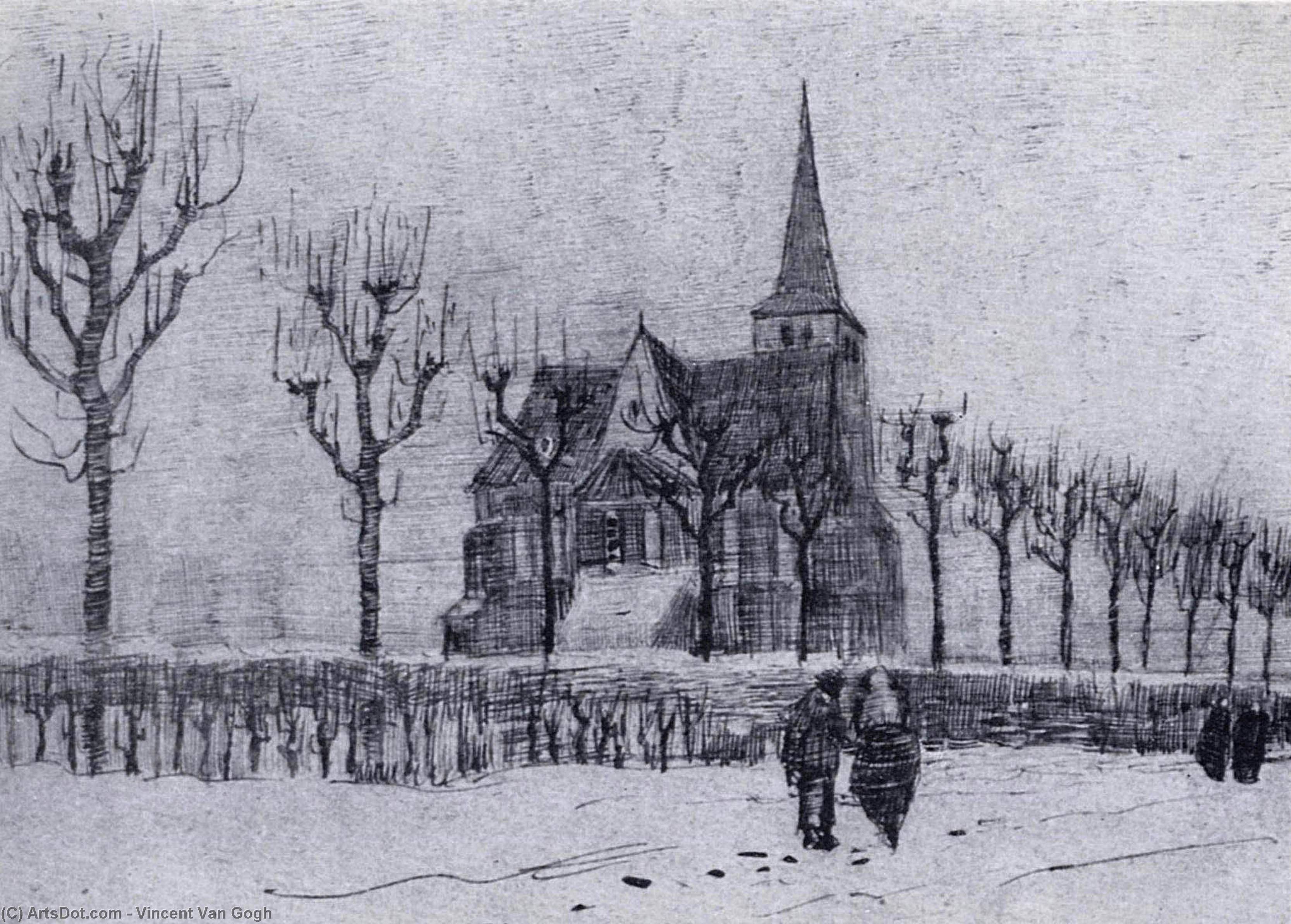 Wikoo.org - موسوعة الفنون الجميلة - اللوحة، العمل الفني Vincent Van Gogh - The Church in Nuenen in Winter