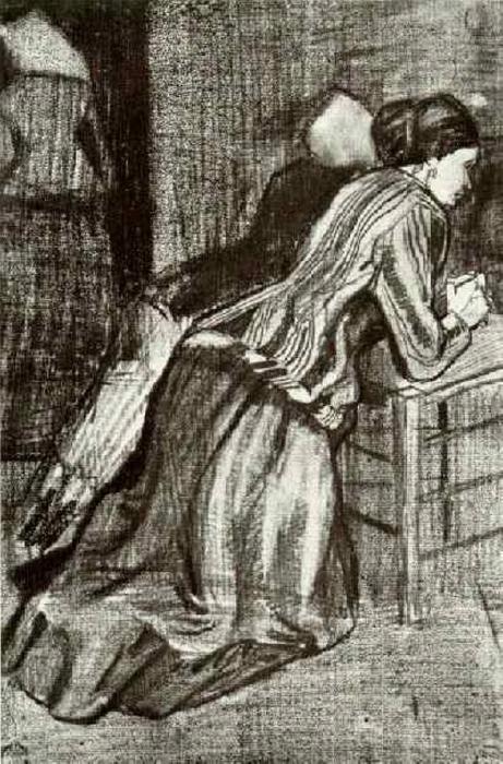 Wikioo.org - Bách khoa toàn thư về mỹ thuật - Vẽ tranh, Tác phẩm nghệ thuật Vincent Van Gogh - Two Women, Kneeling