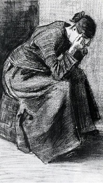 WikiOO.org - Enciklopedija likovnih umjetnosti - Slikarstvo, umjetnička djela Vincent Van Gogh - Woman Sitting on a Basket with Head in Hands