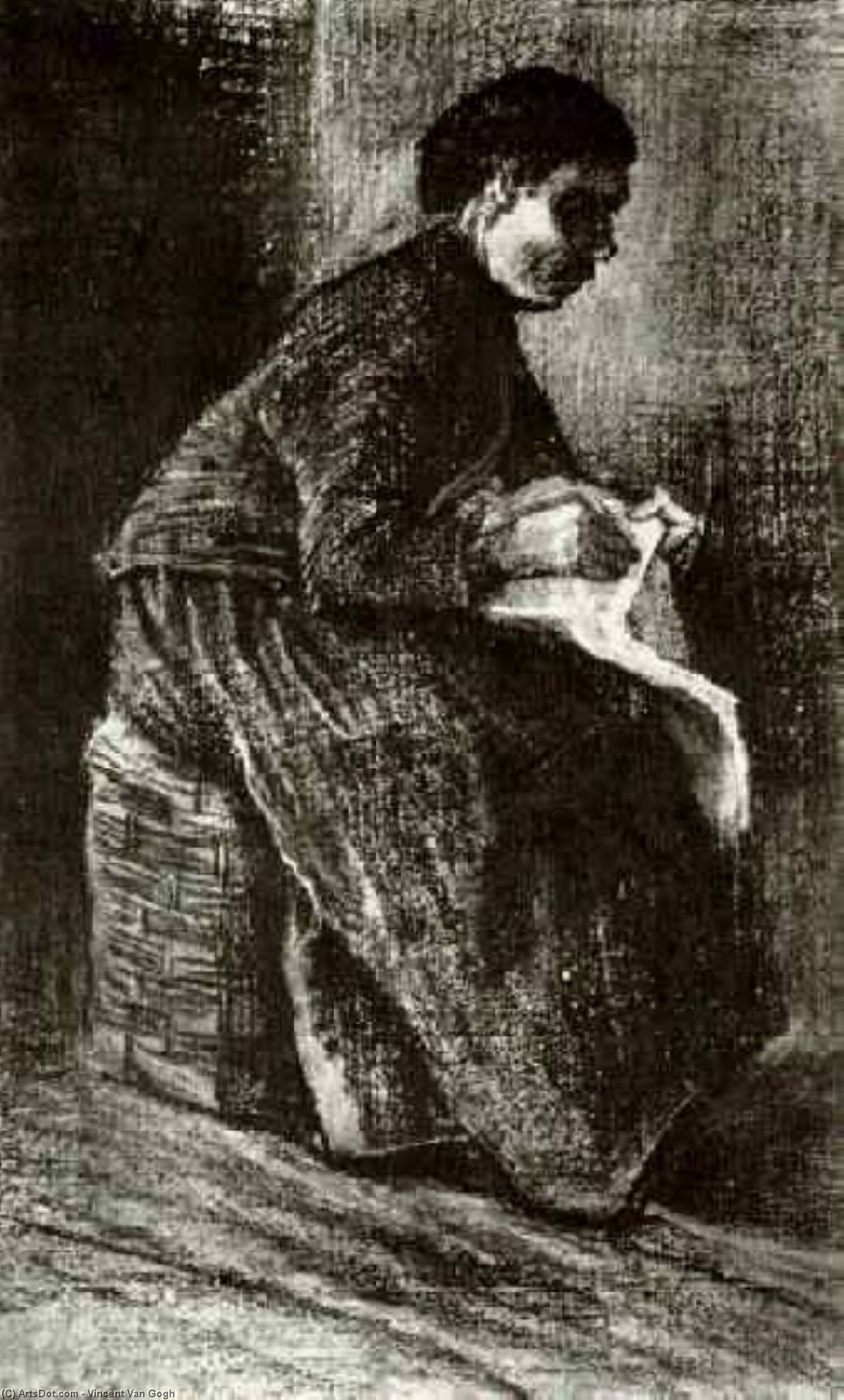 WikiOO.org - Güzel Sanatlar Ansiklopedisi - Resim, Resimler Vincent Van Gogh - Woman Sitting on a Basket, Sewing