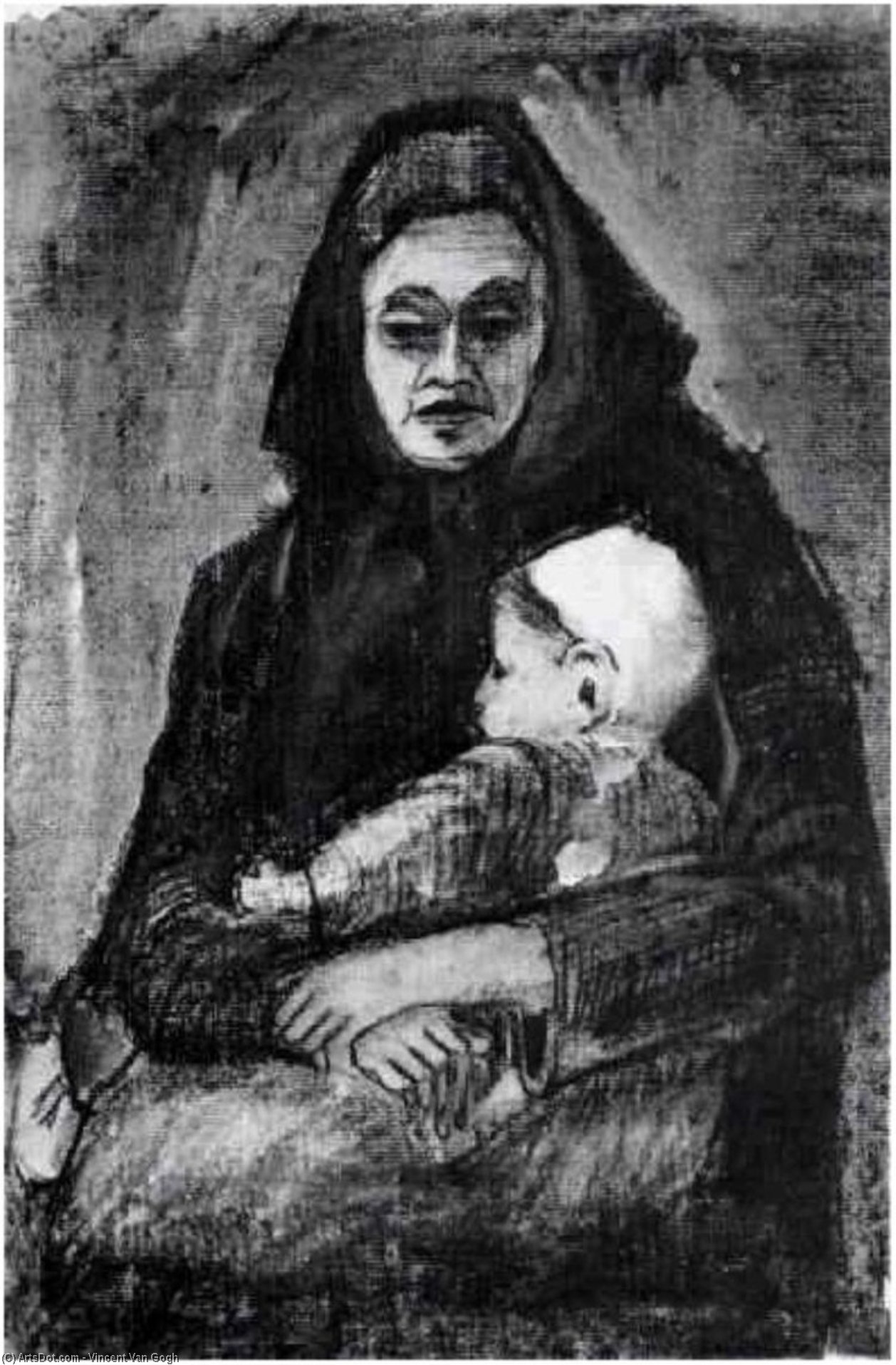 Wikioo.org - The Encyclopedia of Fine Arts - Painting, Artwork by Vincent Van Gogh - Woman with Baby on her Lap, Half-Length
