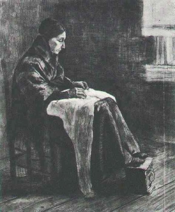 Wikioo.org - The Encyclopedia of Fine Arts - Painting, Artwork by Vincent Van Gogh - Woman with Shawl, Sewing