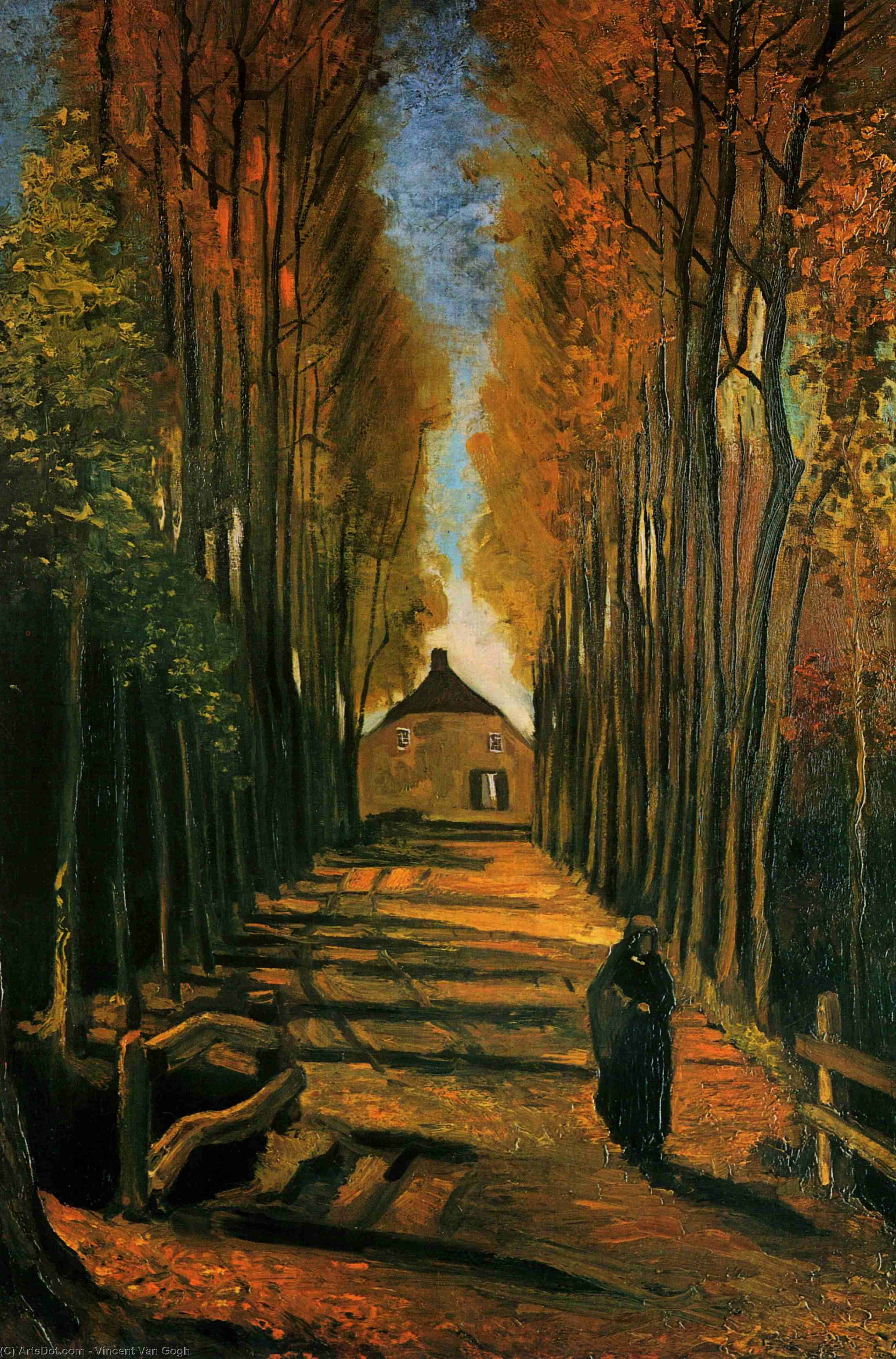 Wikioo.org - The Encyclopedia of Fine Arts - Painting, Artwork by Vincent Van Gogh - Avenue of Poplars at Sunset