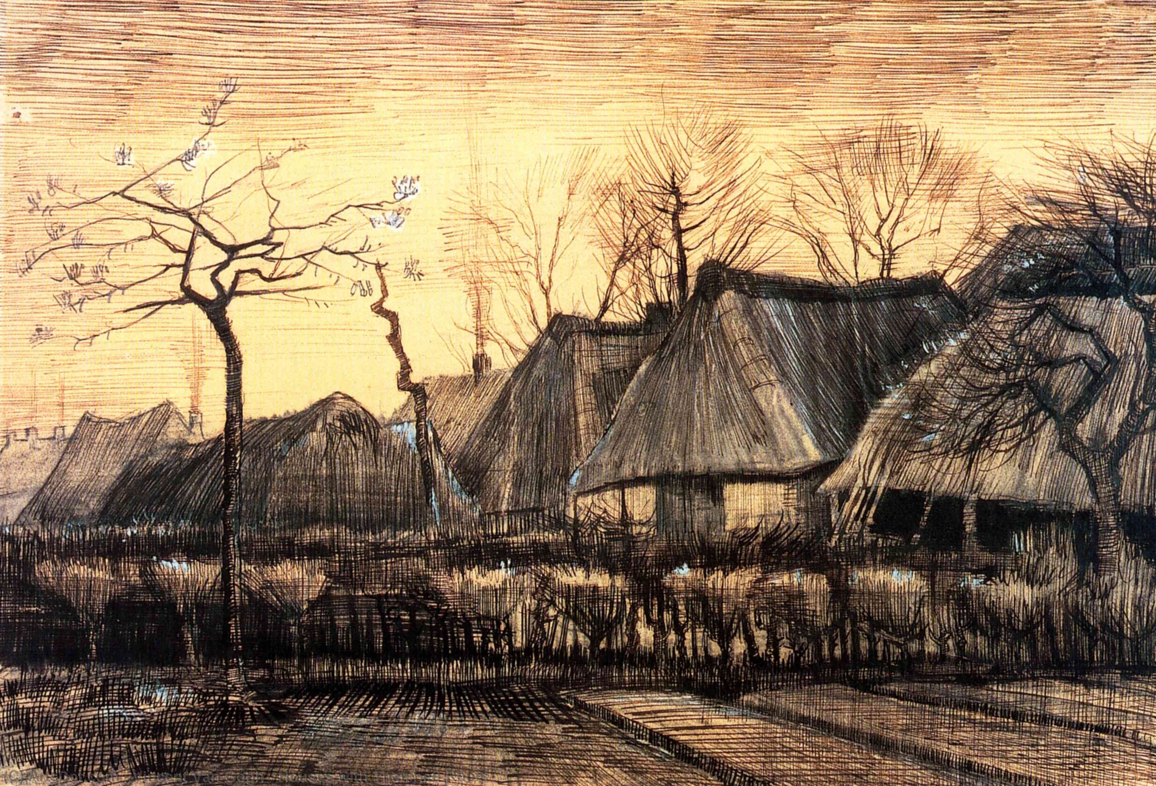 Wikioo.org - Bách khoa toàn thư về mỹ thuật - Vẽ tranh, Tác phẩm nghệ thuật Vincent Van Gogh - Houses with Thatched Roofs