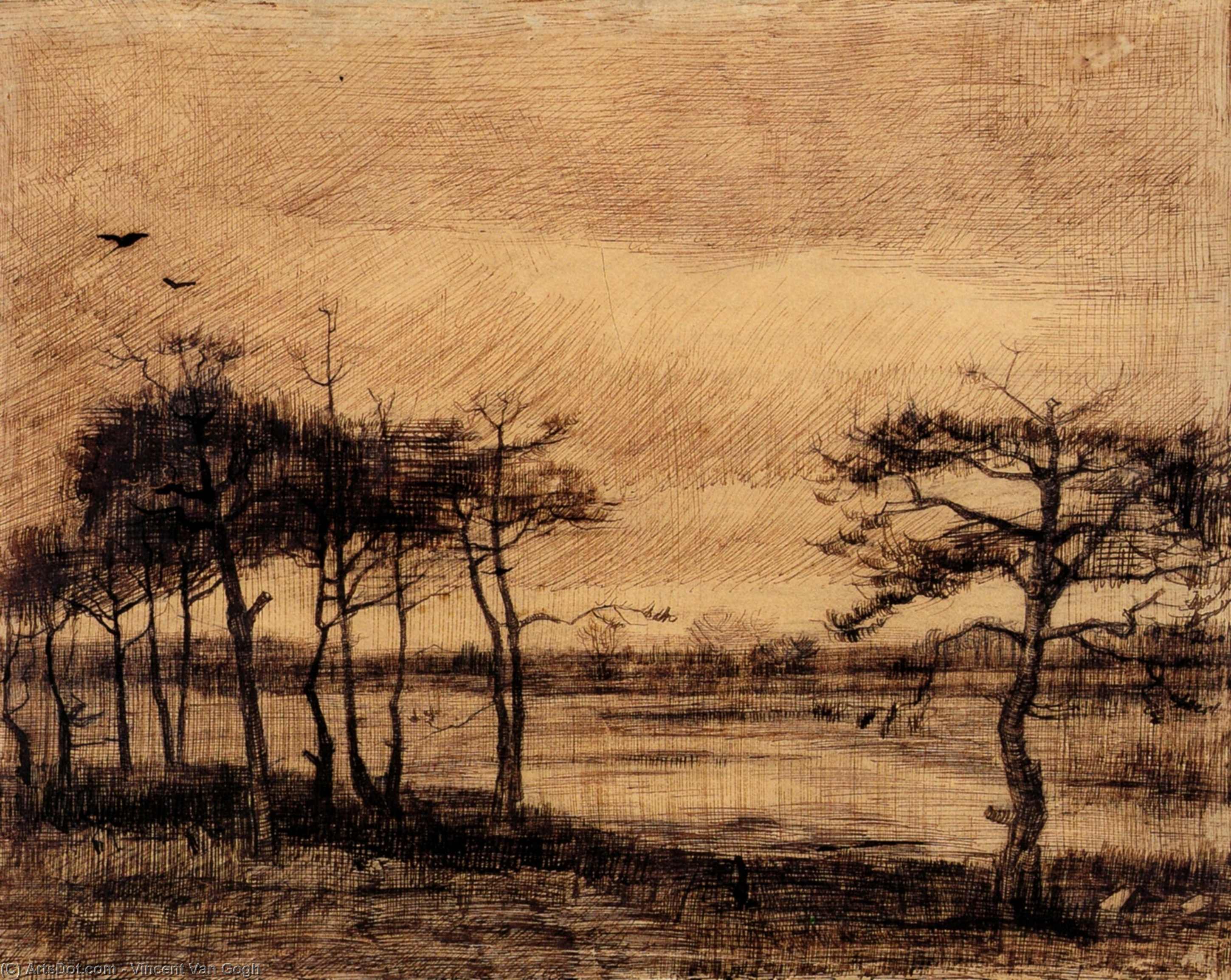 WikiOO.org - Encyclopedia of Fine Arts - Lukisan, Artwork Vincent Van Gogh - Pine Trees in the Fen