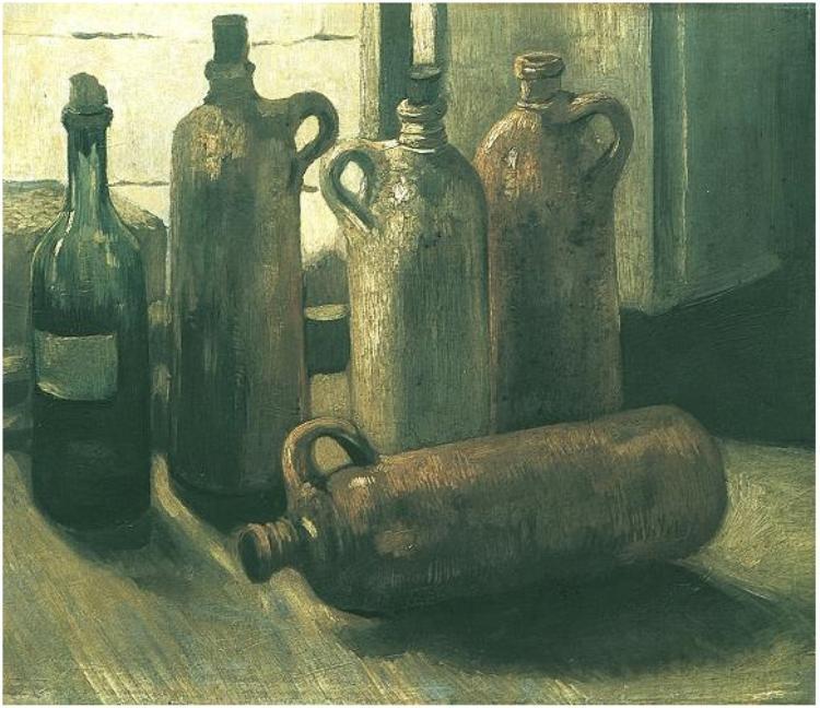 Wikioo.org - The Encyclopedia of Fine Arts - Painting, Artwork by Vincent Van Gogh - Still Life with Five Bottles