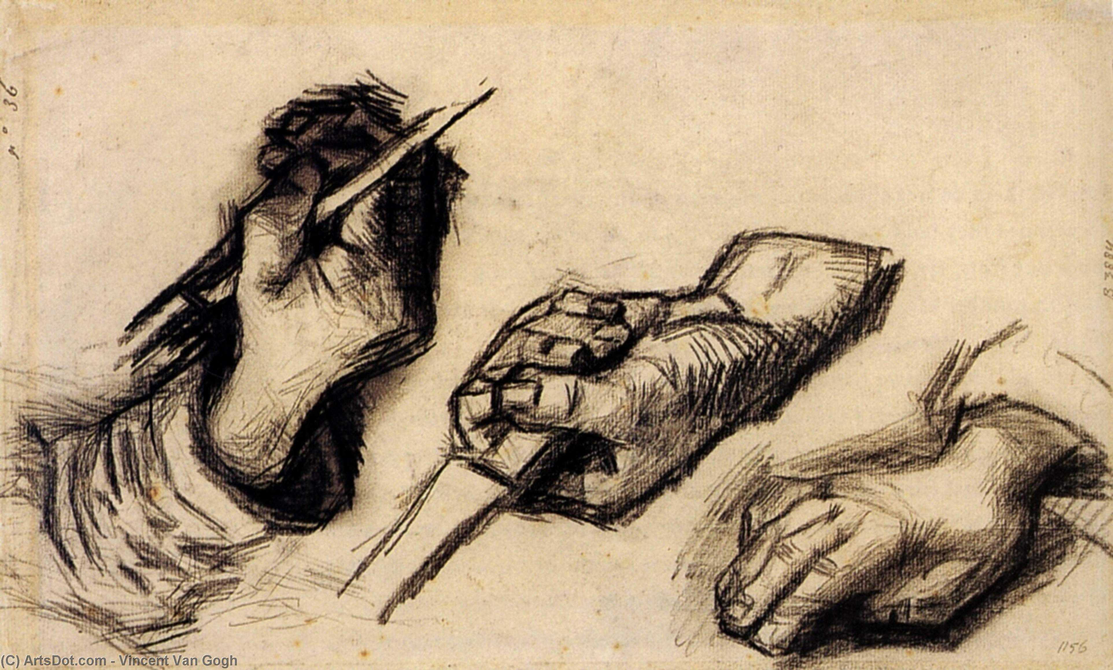WikiOO.org - Encyclopedia of Fine Arts - Lukisan, Artwork Vincent Van Gogh - Three Hands, Two with Knives