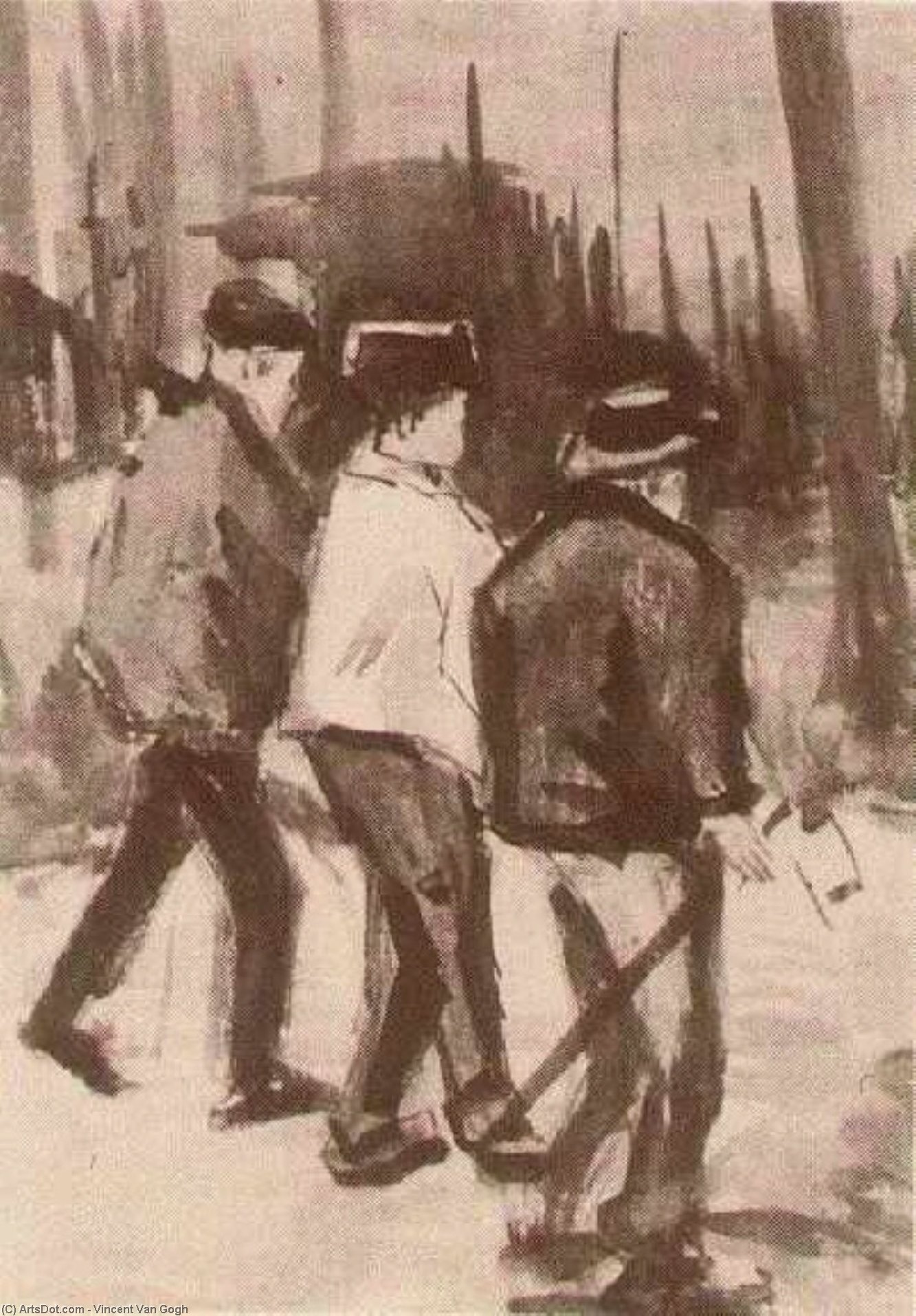 WikiOO.org - Enciclopédia das Belas Artes - Pintura, Arte por Vincent Van Gogh - Three Woodcutters Walking