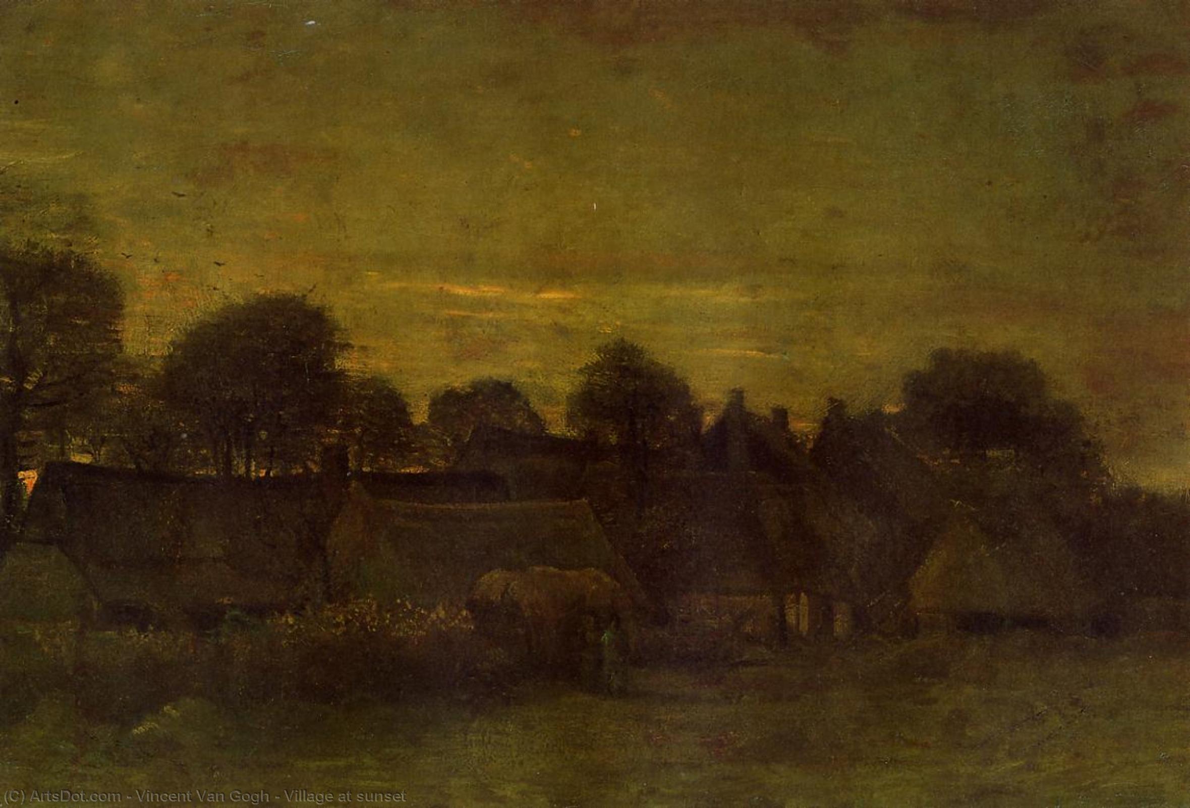 Wikioo.org - The Encyclopedia of Fine Arts - Painting, Artwork by Vincent Van Gogh - Village at sunset