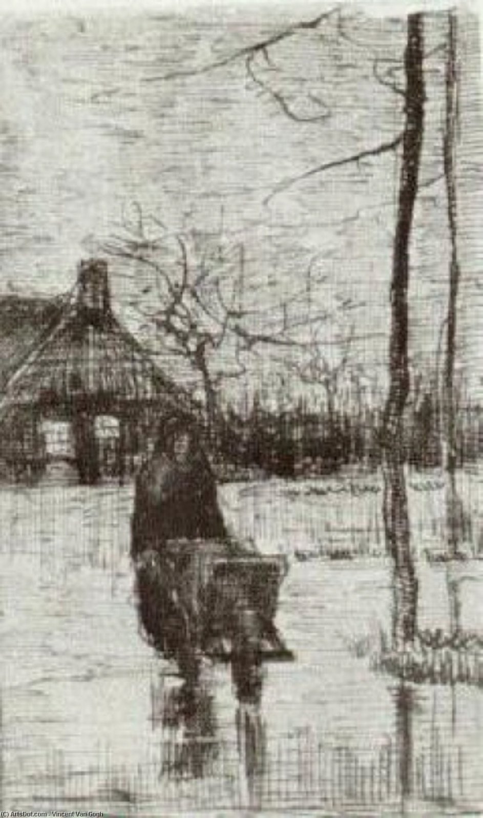 Wikioo.org - The Encyclopedia of Fine Arts - Painting, Artwork by Vincent Van Gogh - Woman with Wheelbarrow at Night