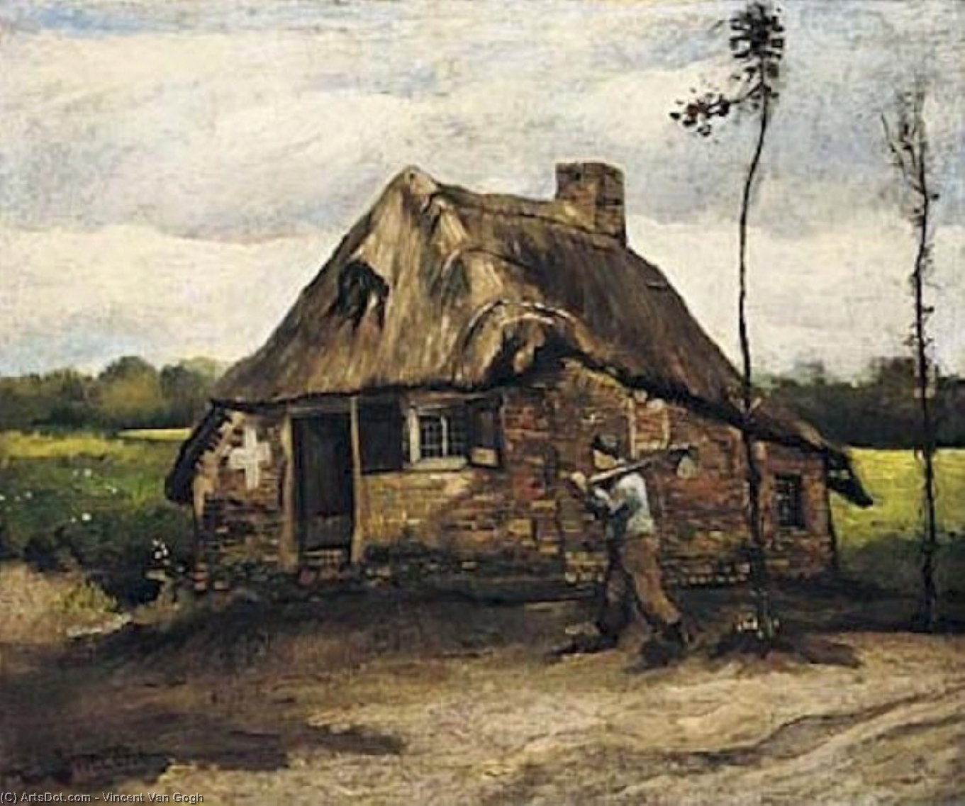 Wikioo.org - The Encyclopedia of Fine Arts - Painting, Artwork by Vincent Van Gogh - Cottage with Peasant Coming Home
