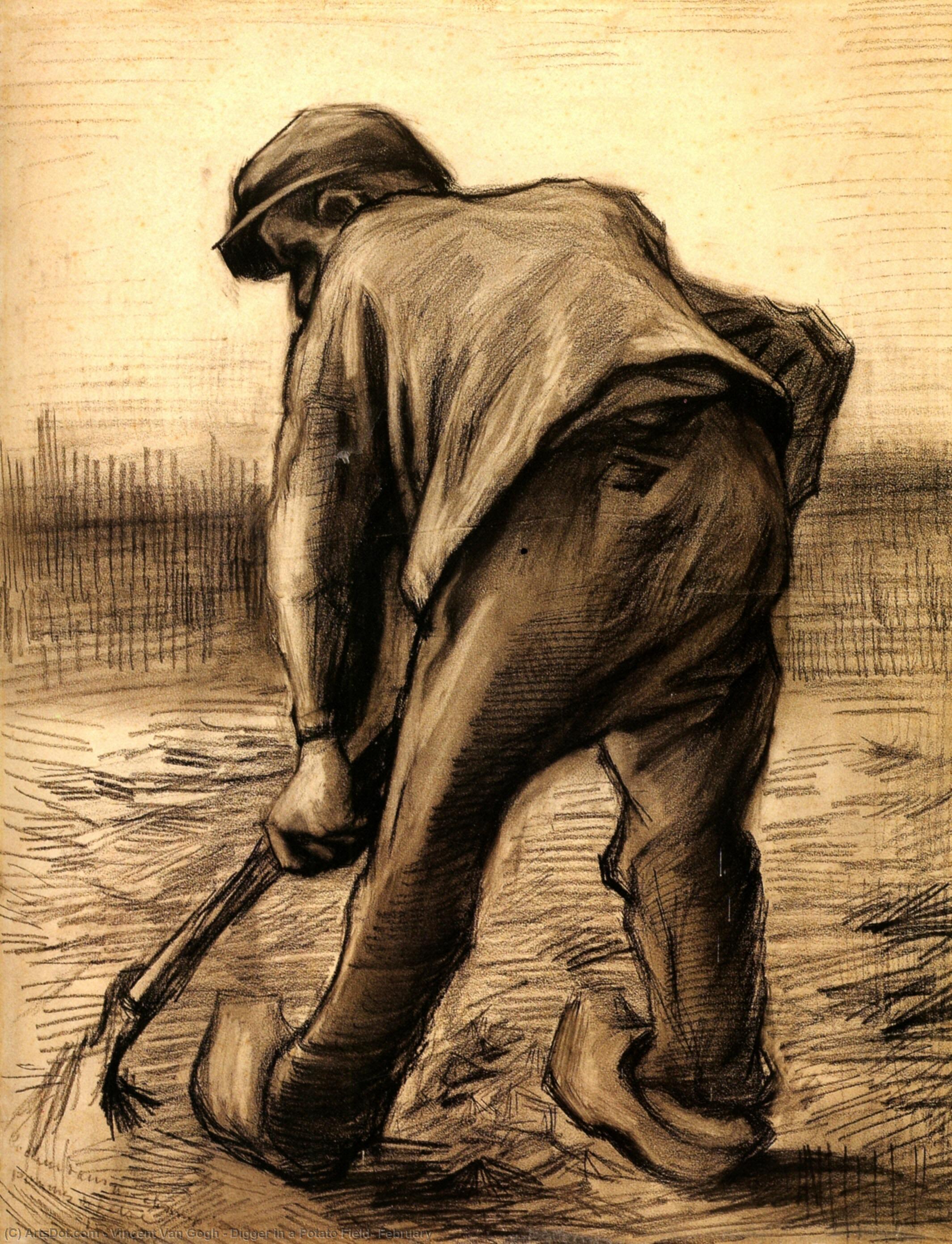 Wikoo.org - موسوعة الفنون الجميلة - اللوحة، العمل الفني Vincent Van Gogh - Digger in a Potato Field: February