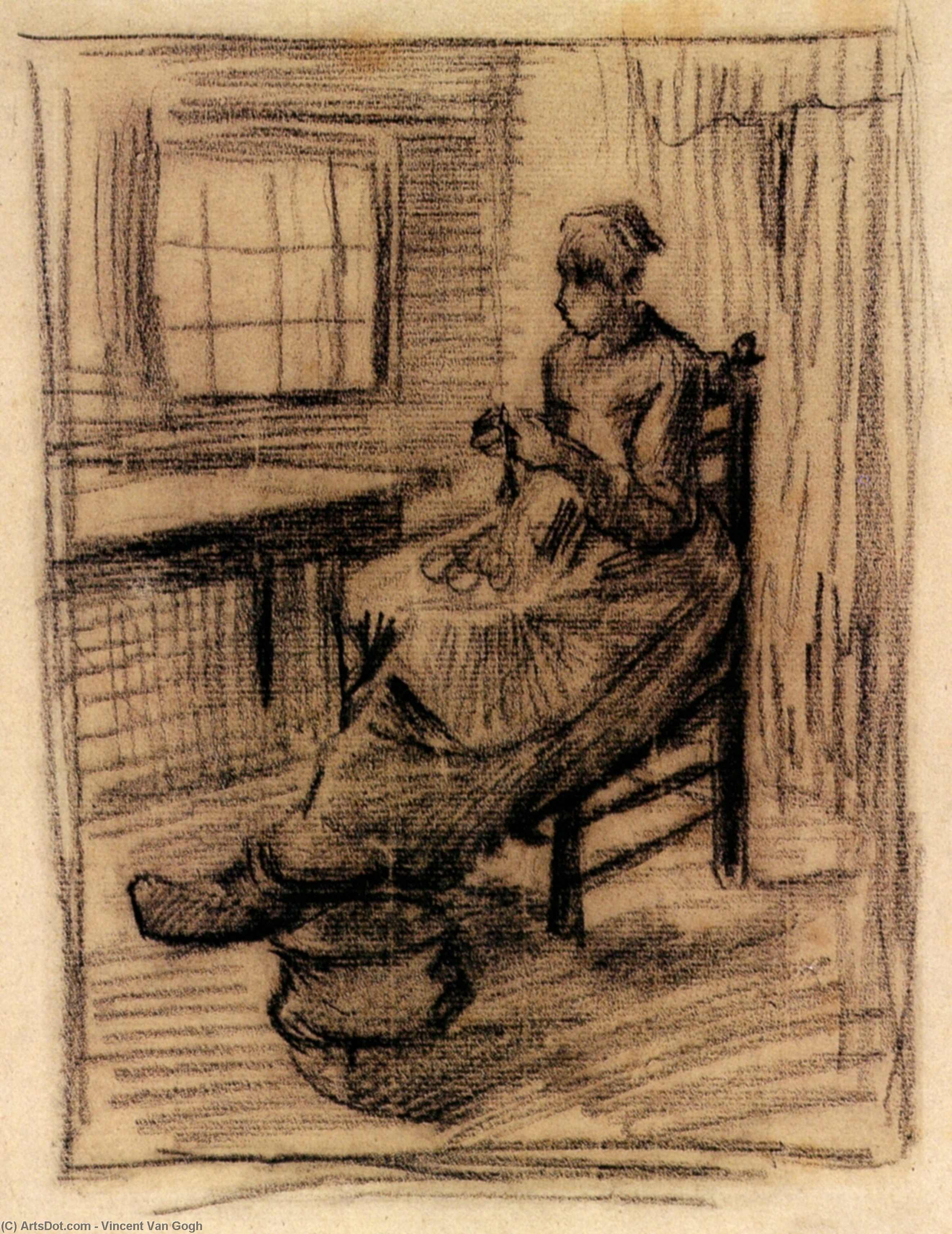 WikiOO.org - Güzel Sanatlar Ansiklopedisi - Resim, Resimler Vincent Van Gogh - Interior with Peasant Woman Peeling Potatoes