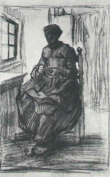 WikiOO.org - Енциклопедия за изящни изкуства - Живопис, Произведения на изкуството Vincent Van Gogh - Interior with Peasant Woman Sewing