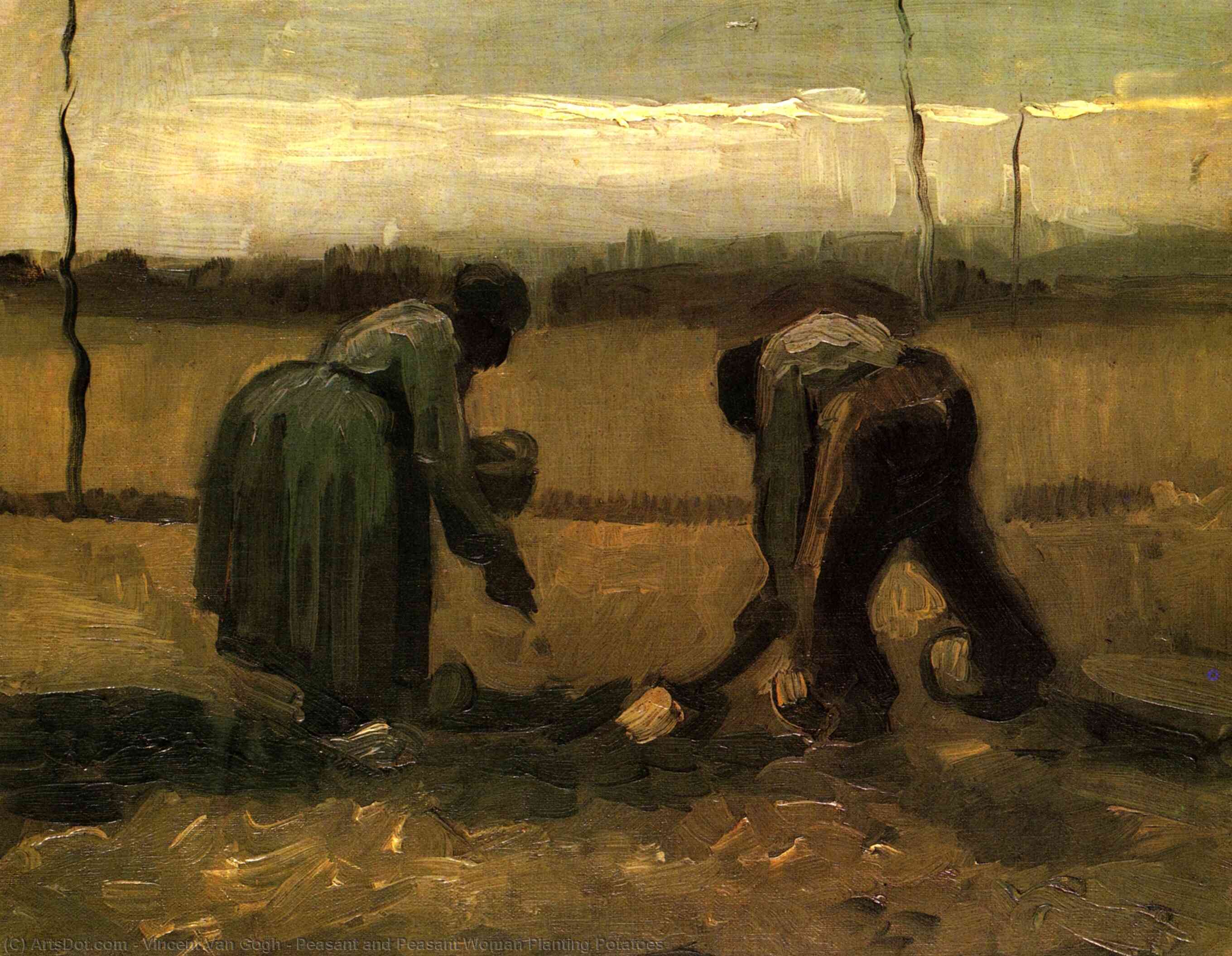 WikiOO.org - אנציקלופדיה לאמנויות יפות - ציור, יצירות אמנות Vincent Van Gogh - Peasant and Peasant Woman Planting Potatoes