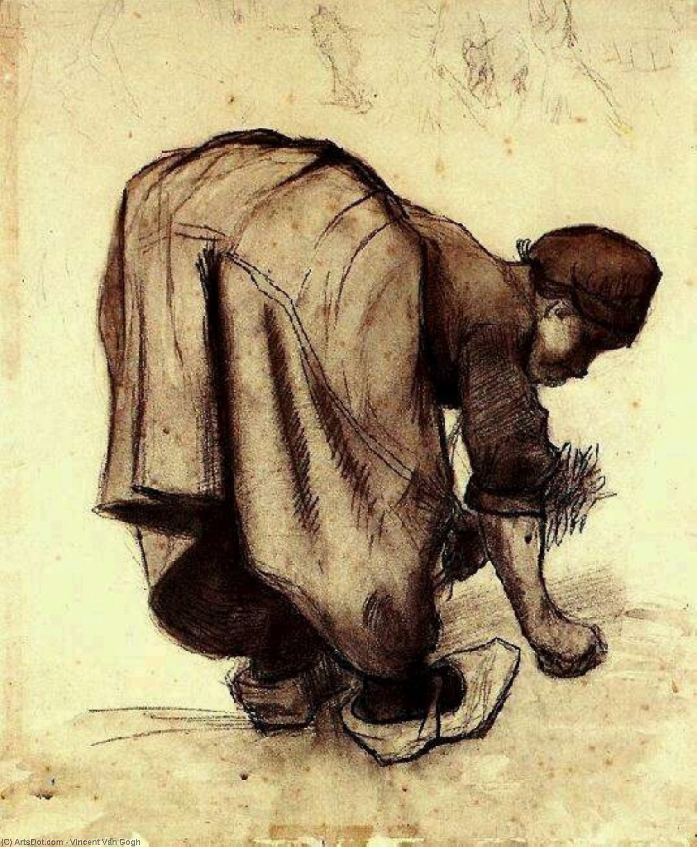 WikiOO.org - Encyclopedia of Fine Arts - Lukisan, Artwork Vincent Van Gogh - Peasant Woman Bending Over