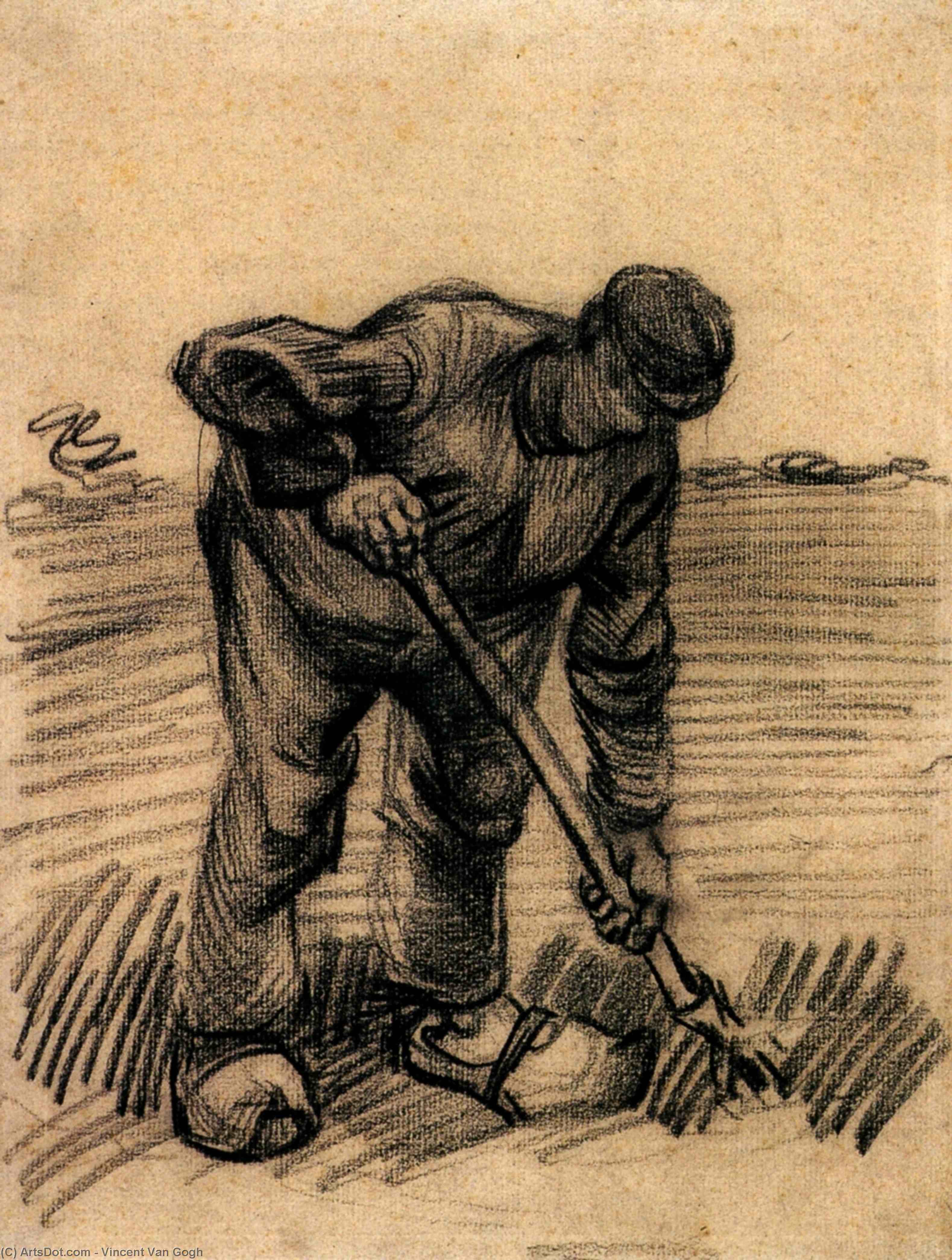 WikiOO.org - Enciklopedija likovnih umjetnosti - Slikarstvo, umjetnička djela Vincent Van Gogh - Peasant Woman Lifting Potatoes