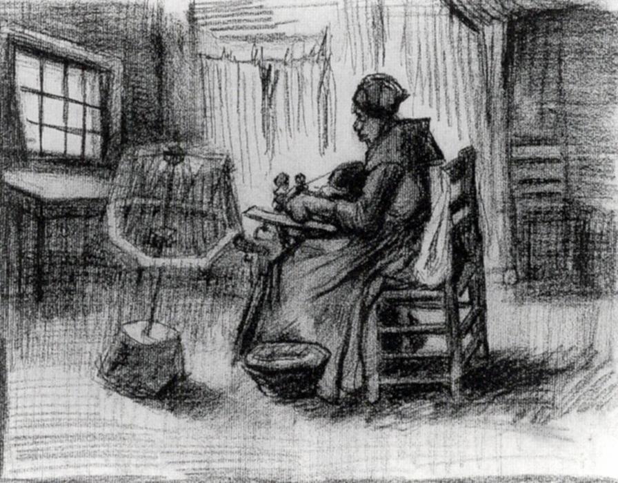 WikiOO.org - Encyclopedia of Fine Arts - Lukisan, Artwork Vincent Van Gogh - Peasant Woman Reeling Yarn