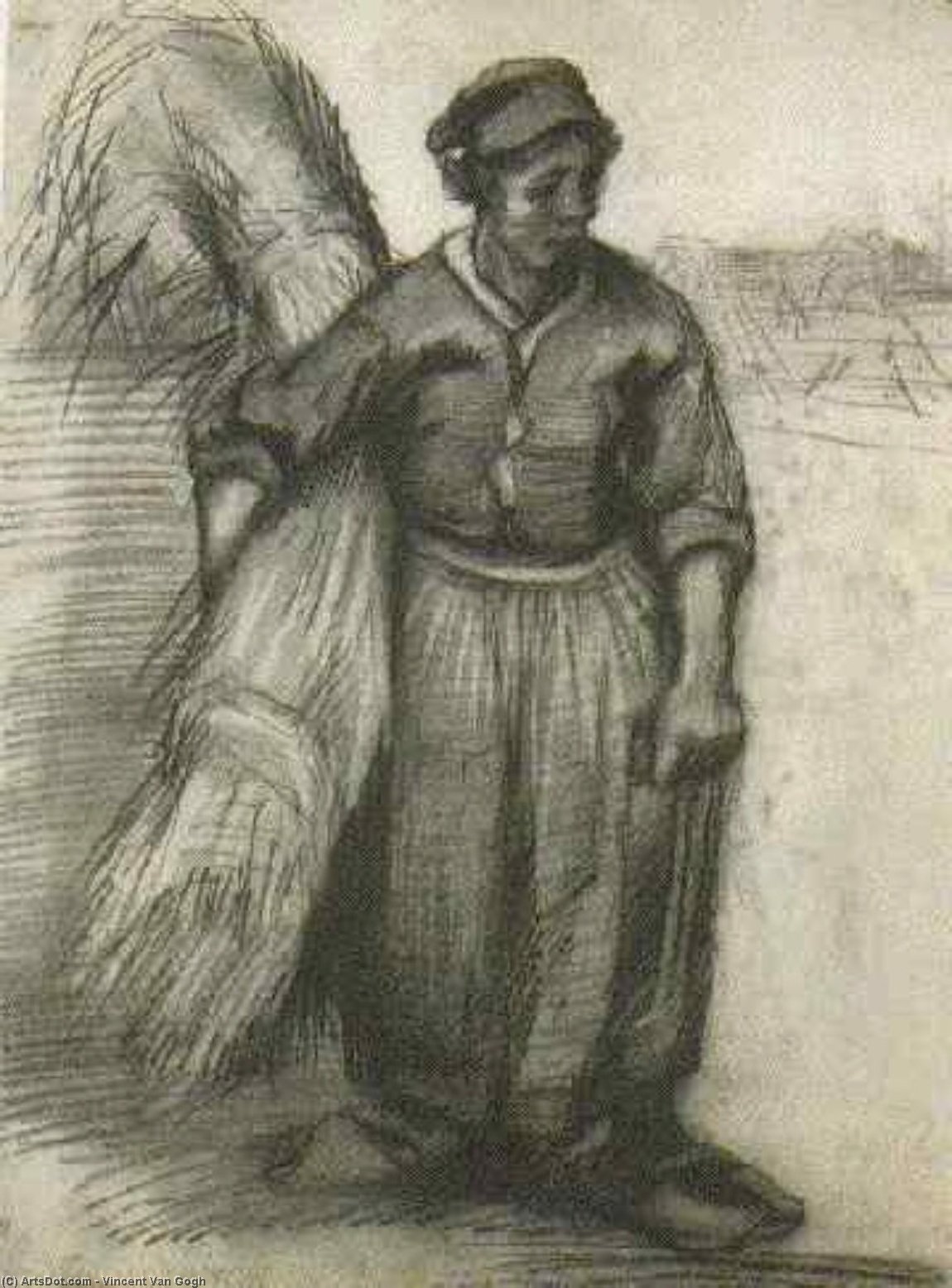 WikiOO.org - Encyclopedia of Fine Arts - Lukisan, Artwork Vincent Van Gogh - Peasant Woman, Carrying a Sheaf of Grain