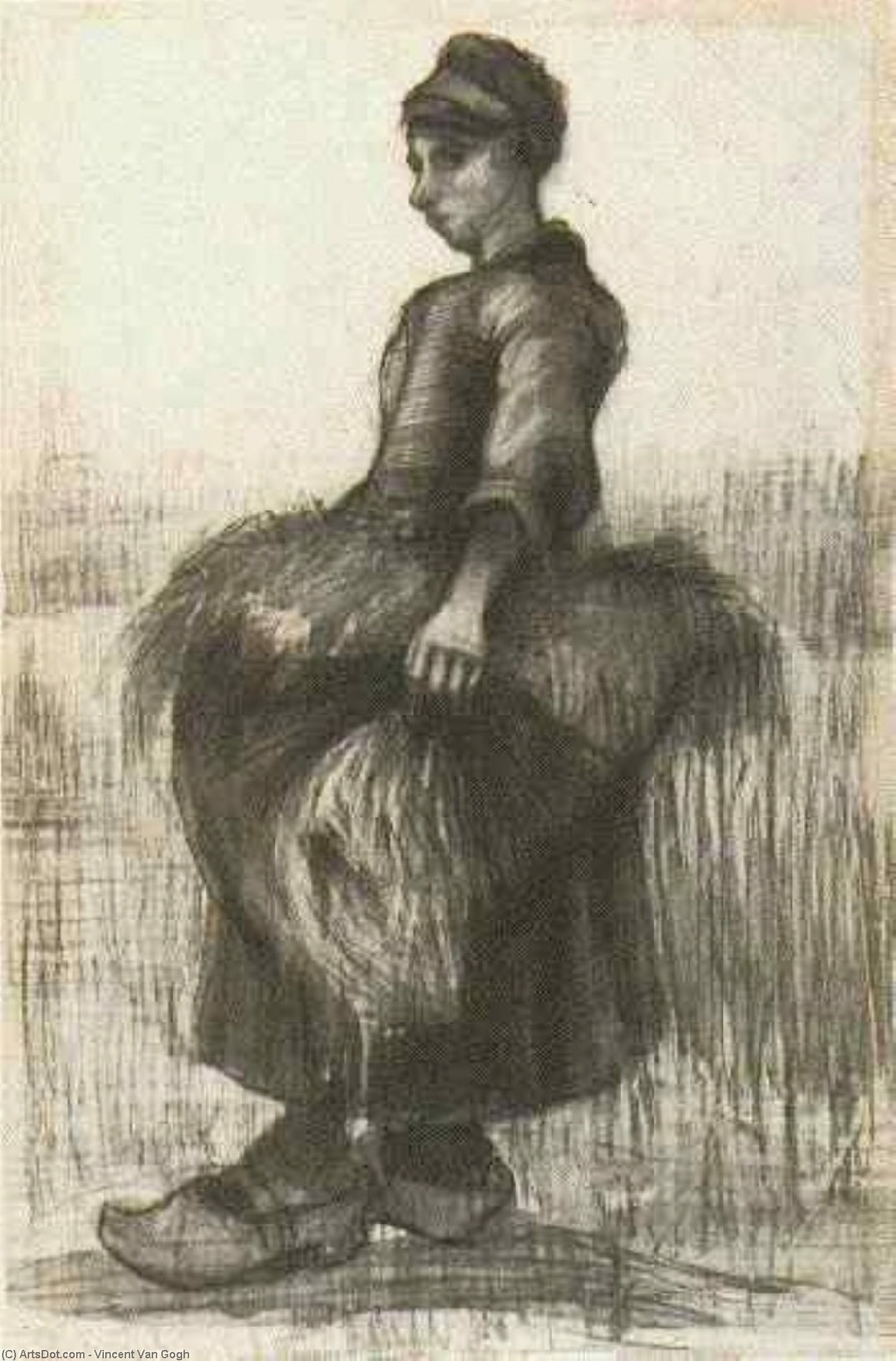 WikiOO.org - Encyclopedia of Fine Arts - Lukisan, Artwork Vincent Van Gogh - Peasant Woman, Carrying Wheat in Her Apron