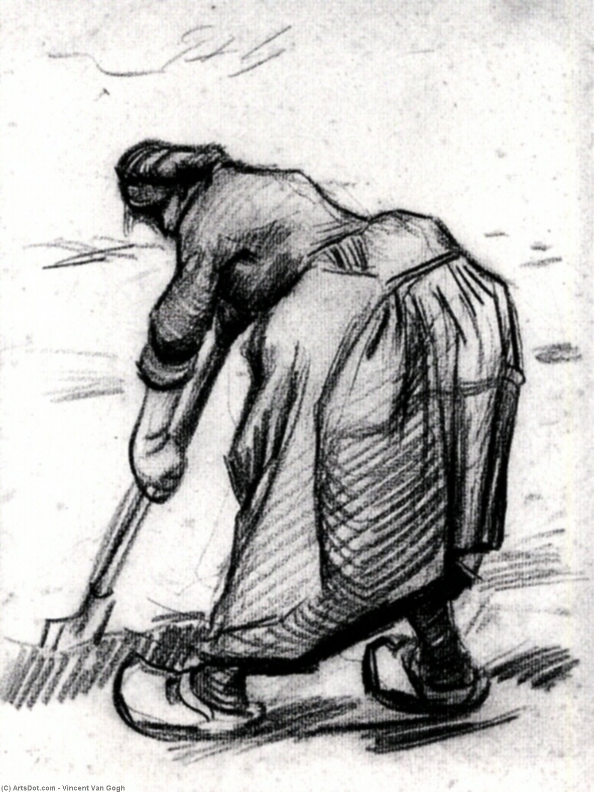 WikiOO.org - Encyclopedia of Fine Arts - Lukisan, Artwork Vincent Van Gogh - Peasant Woman, Digging, Seen from the Side