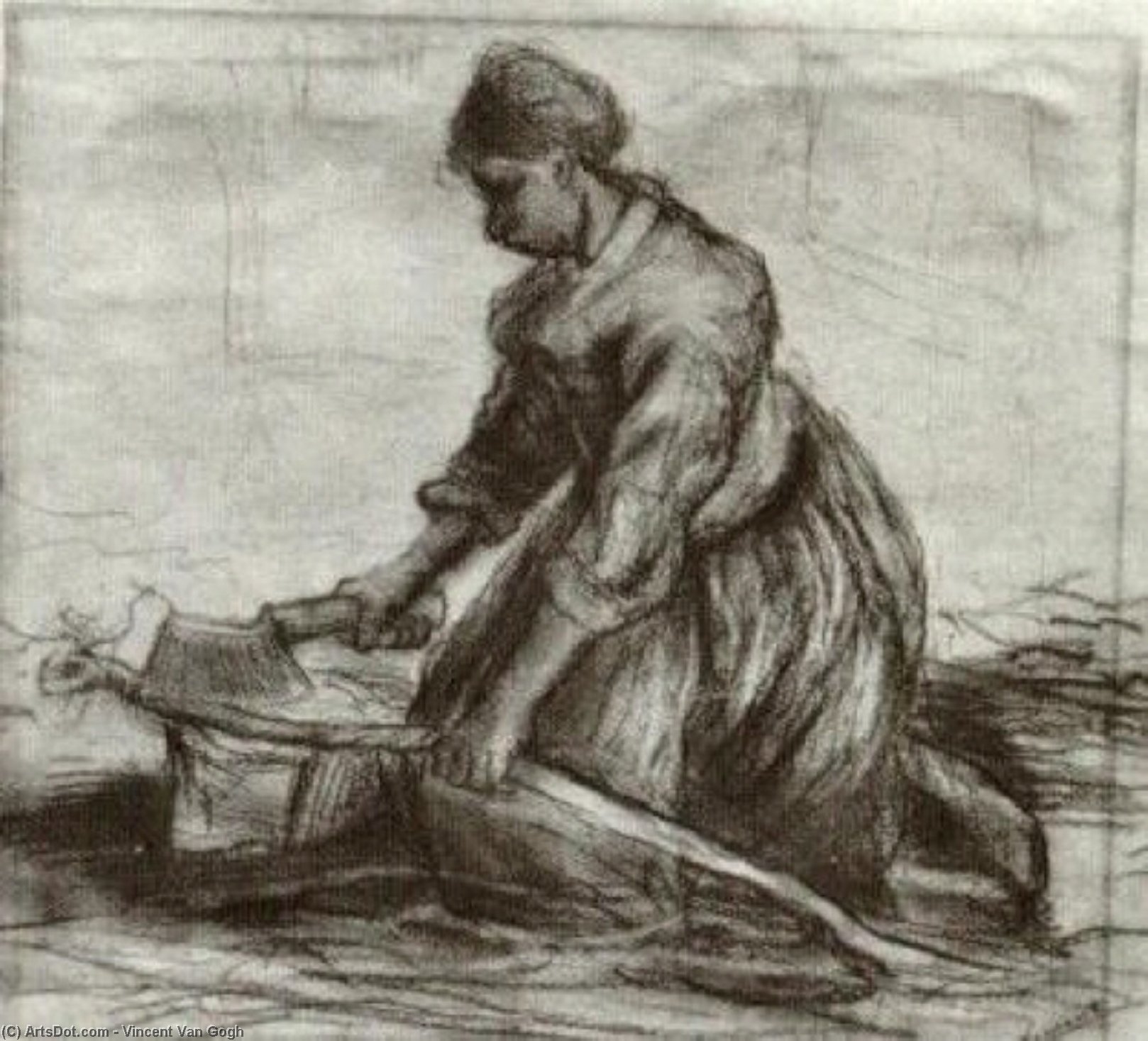 Wikioo.org - The Encyclopedia of Fine Arts - Painting, Artwork by Vincent Van Gogh - Peasant Woman, Kneeling with Chopper