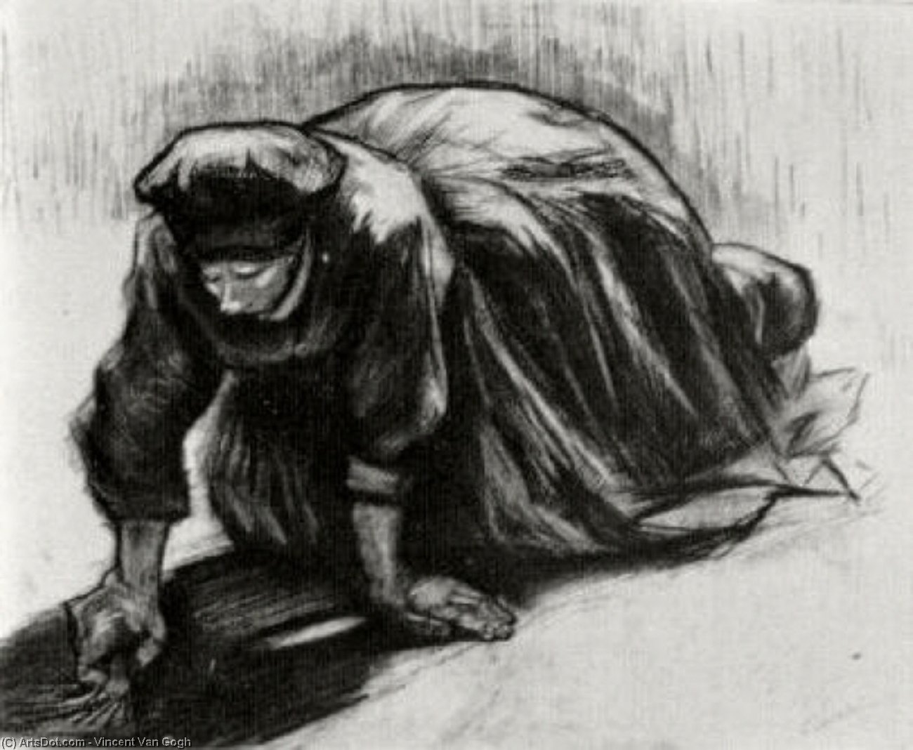 WikiOO.org - Encyclopedia of Fine Arts - Lukisan, Artwork Vincent Van Gogh - Peasant Woman, Kneeling, Possibly Digging Up Carrots