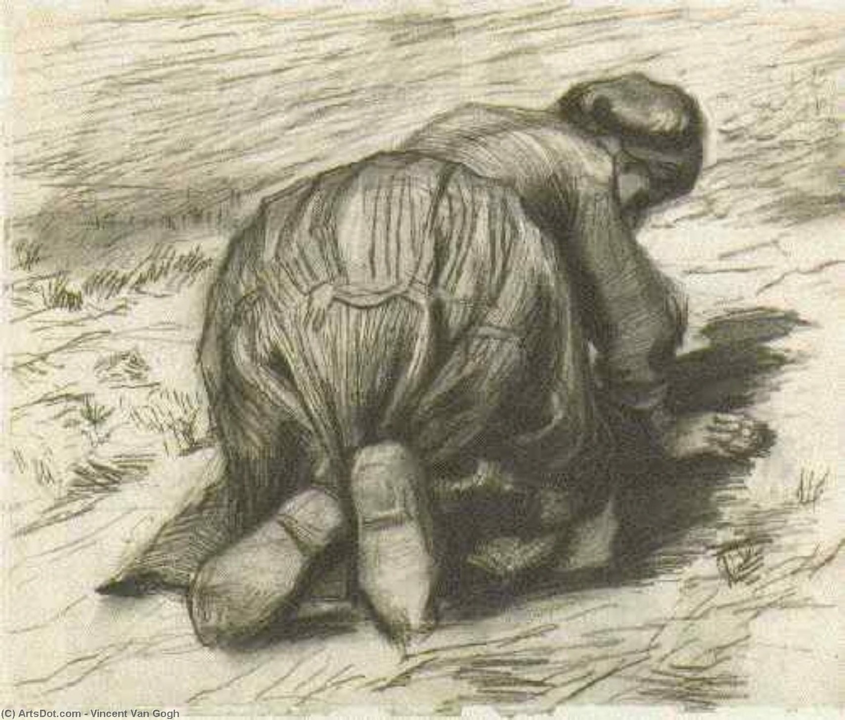 WikiOO.org - Güzel Sanatlar Ansiklopedisi - Resim, Resimler Vincent Van Gogh - Peasant Woman, Kneeling, Seen from the Back