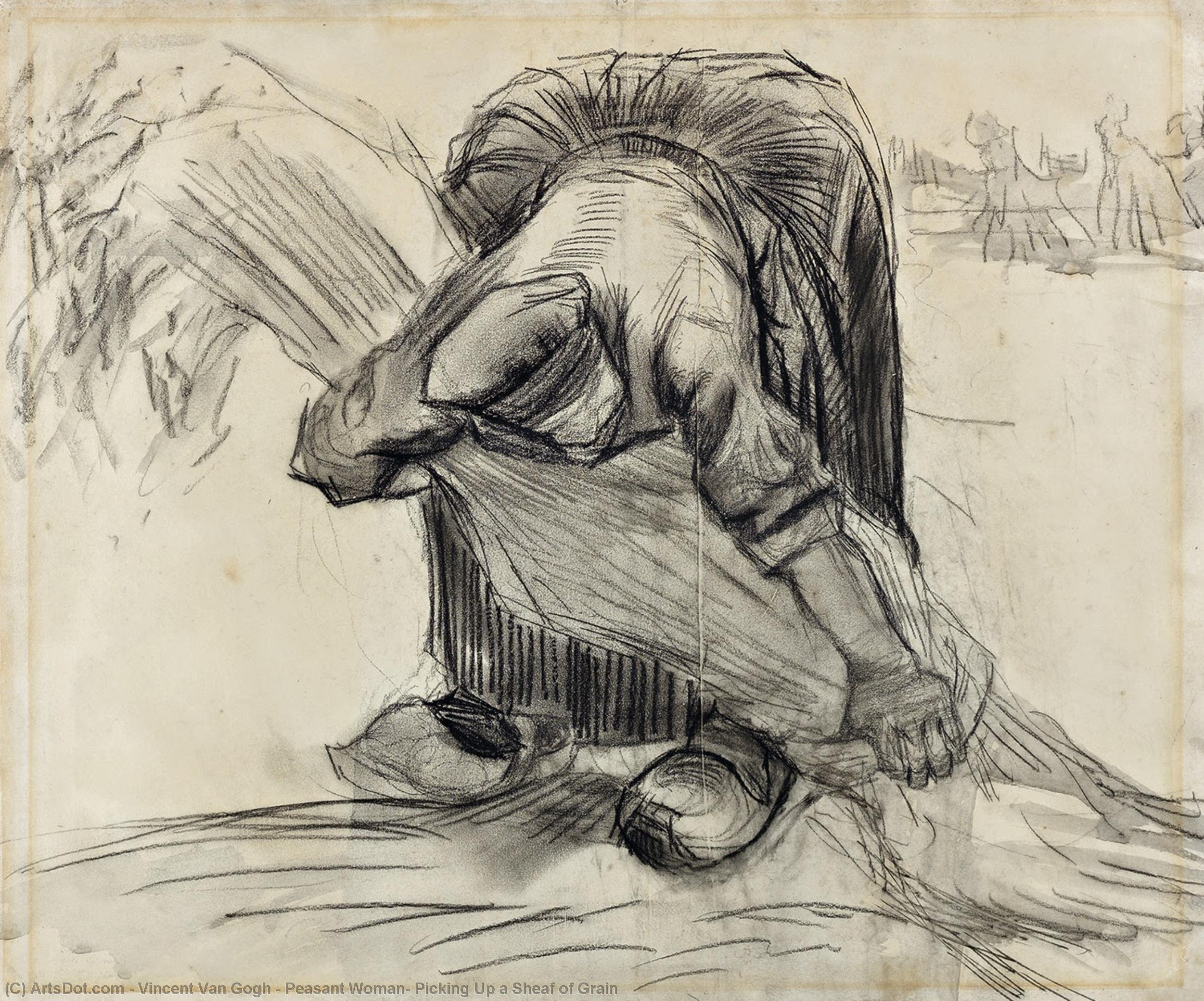 WikiOO.org - Enciclopedia of Fine Arts - Pictura, lucrări de artă Vincent Van Gogh - Peasant Woman, Picking Up a Sheaf of Grain