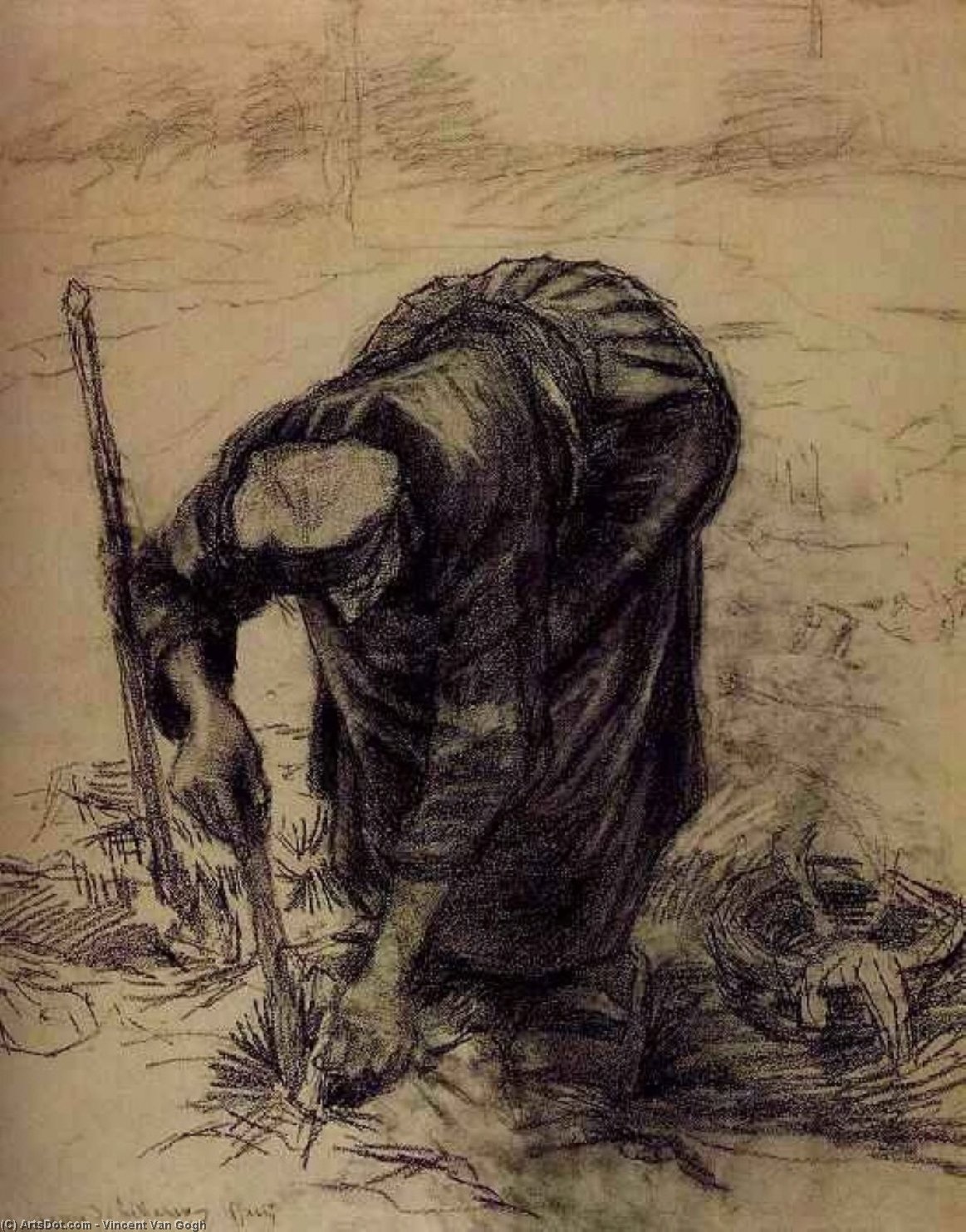 Wikioo.org - The Encyclopedia of Fine Arts - Painting, Artwork by Vincent Van Gogh - Peasant Woman, Planting Beets