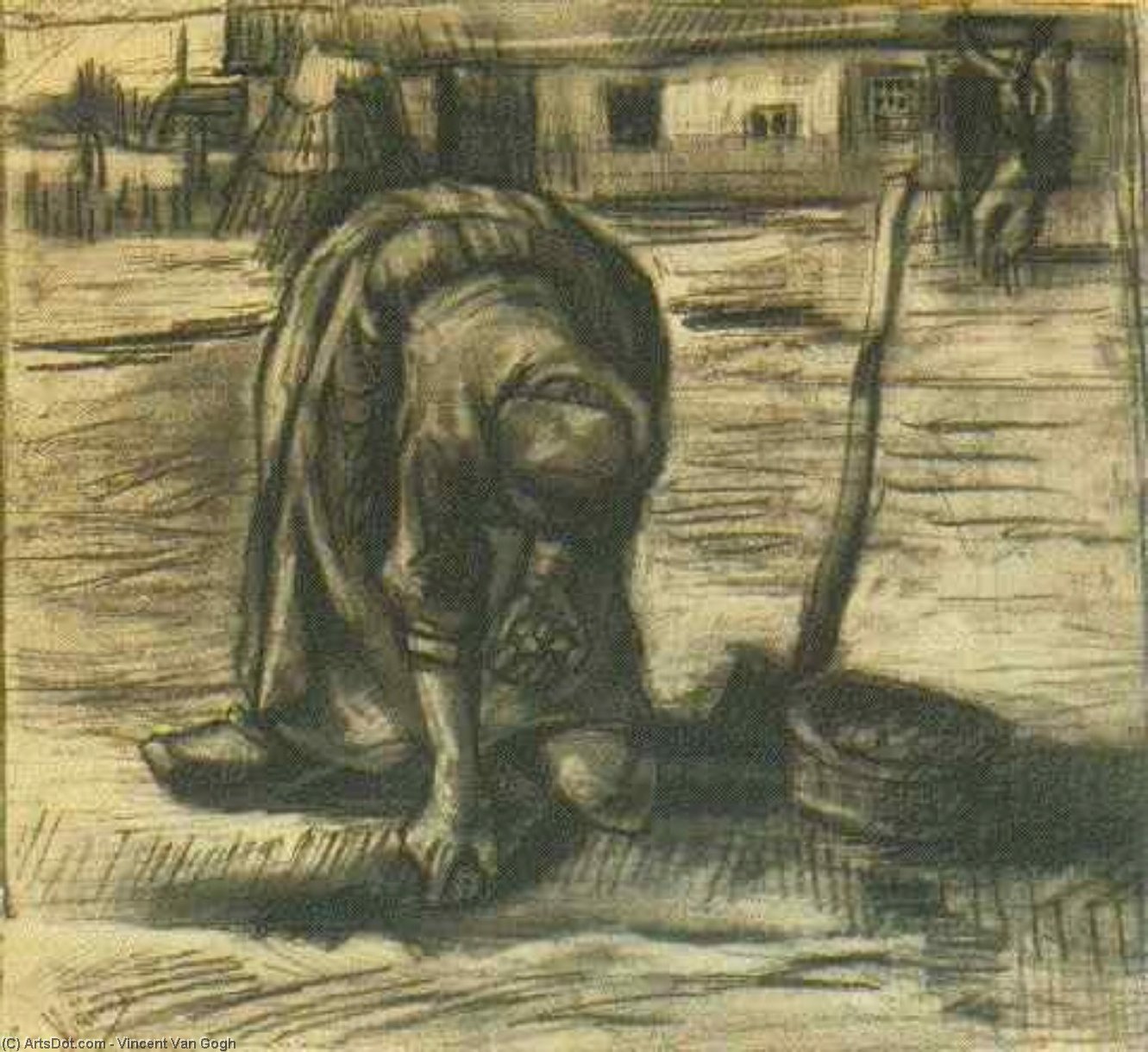 WikiOO.org - Encyclopedia of Fine Arts - Lukisan, Artwork Vincent Van Gogh - Peasant Woman, Planting Potatoes