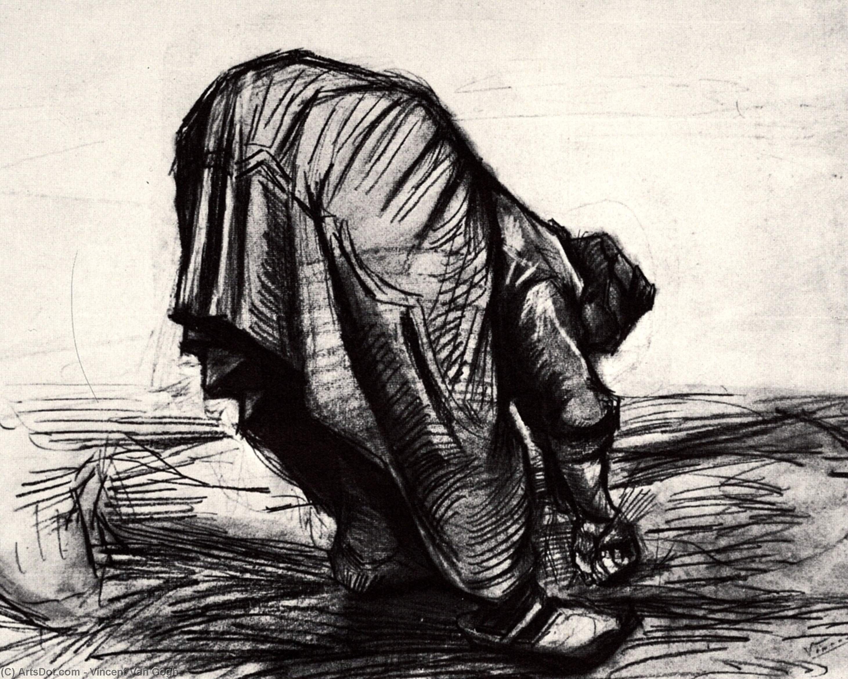 WikiOO.org - Encyclopedia of Fine Arts - Lukisan, Artwork Vincent Van Gogh - Peasant Woman, Stooping, Seen from the Back