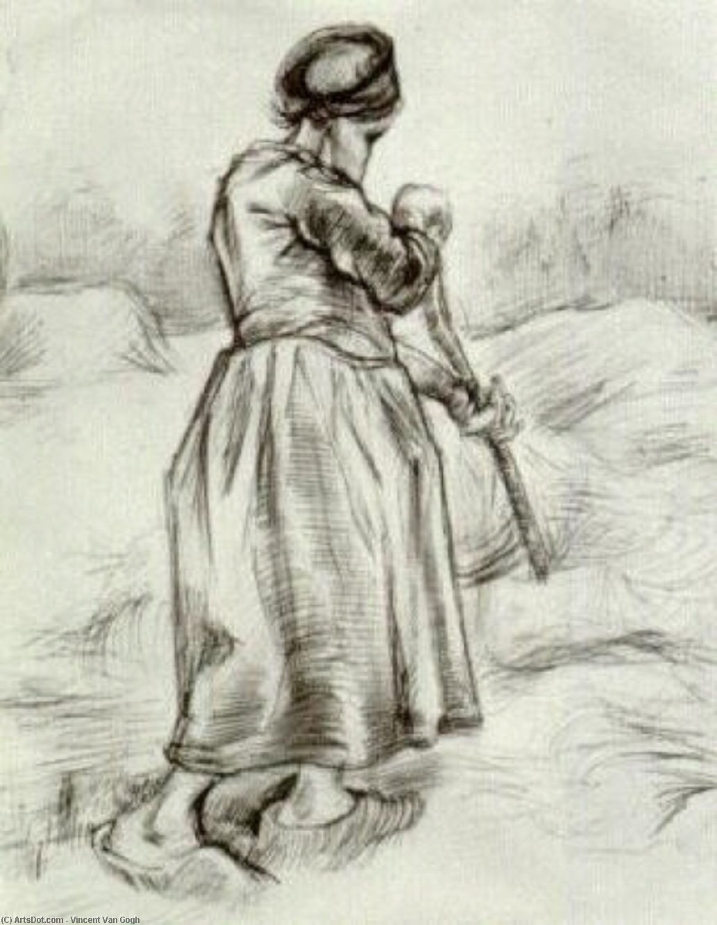 WikiOO.org - Enciclopedia of Fine Arts - Pictura, lucrări de artă Vincent Van Gogh - Peasant Woman, Tossing Hay, Seen from the Back