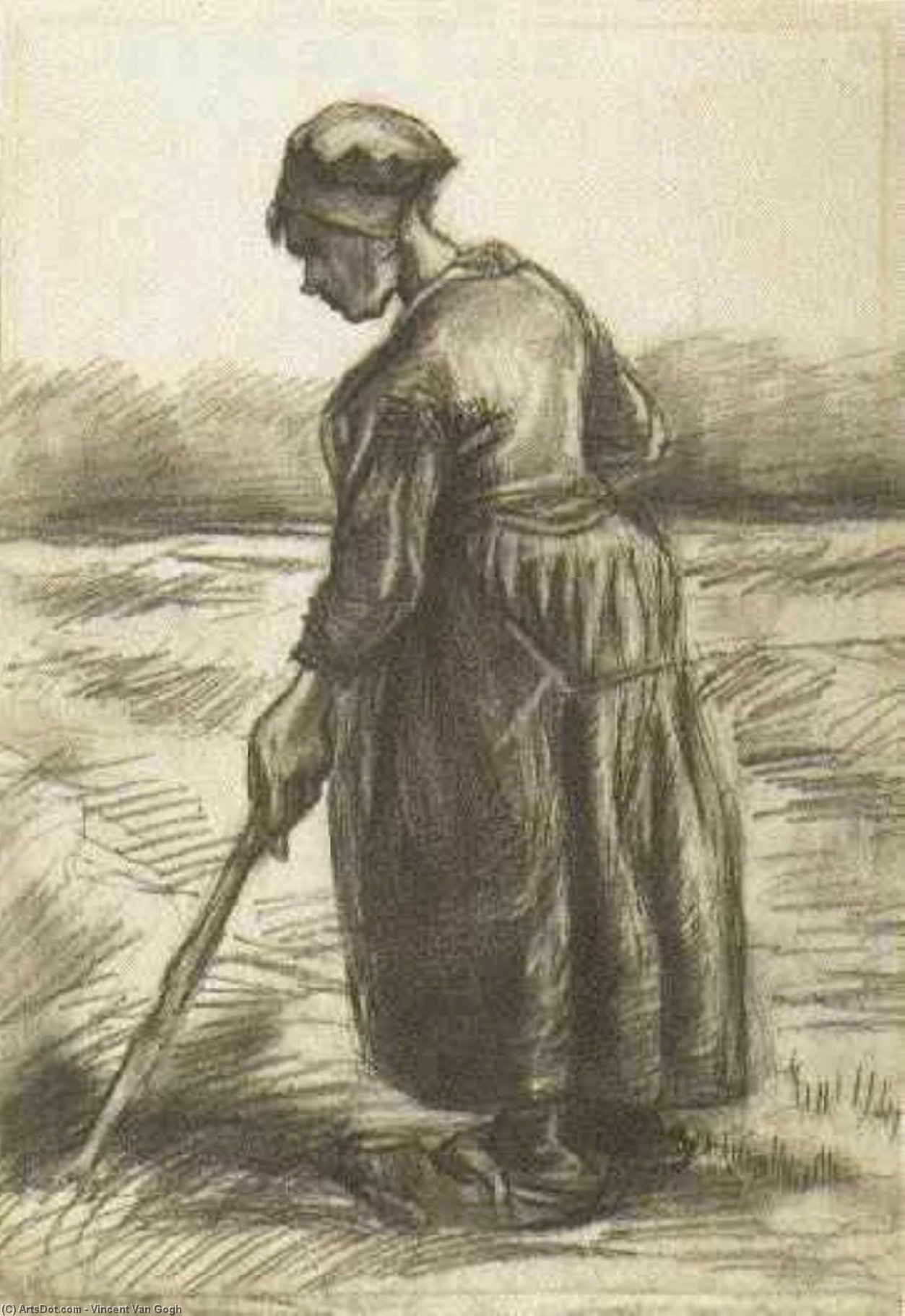 WikiOO.org - Енциклопедия за изящни изкуства - Живопис, Произведения на изкуството Vincent Van Gogh - Peasant Woman, Working with a Long Stick
