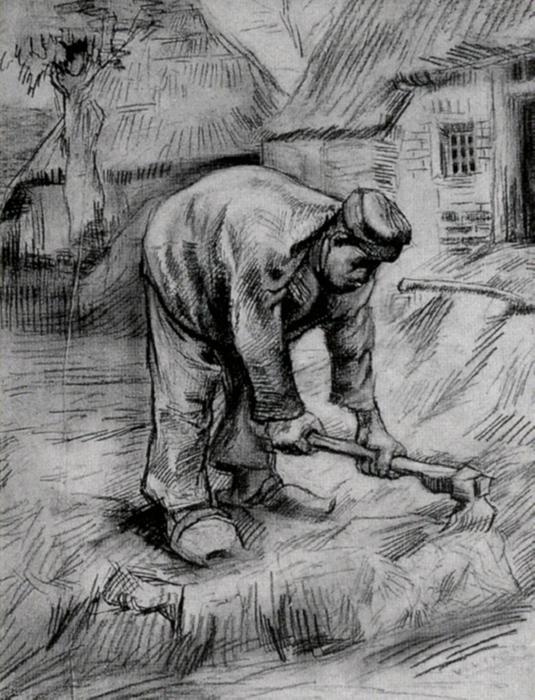 Wikoo.org - موسوعة الفنون الجميلة - اللوحة، العمل الفني Vincent Van Gogh - Peasant, Chopping