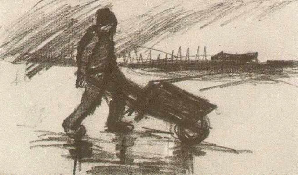 Wikioo.org - The Encyclopedia of Fine Arts - Painting, Artwork by Vincent Van Gogh - Peasant, Walking with a Wheelbarrow