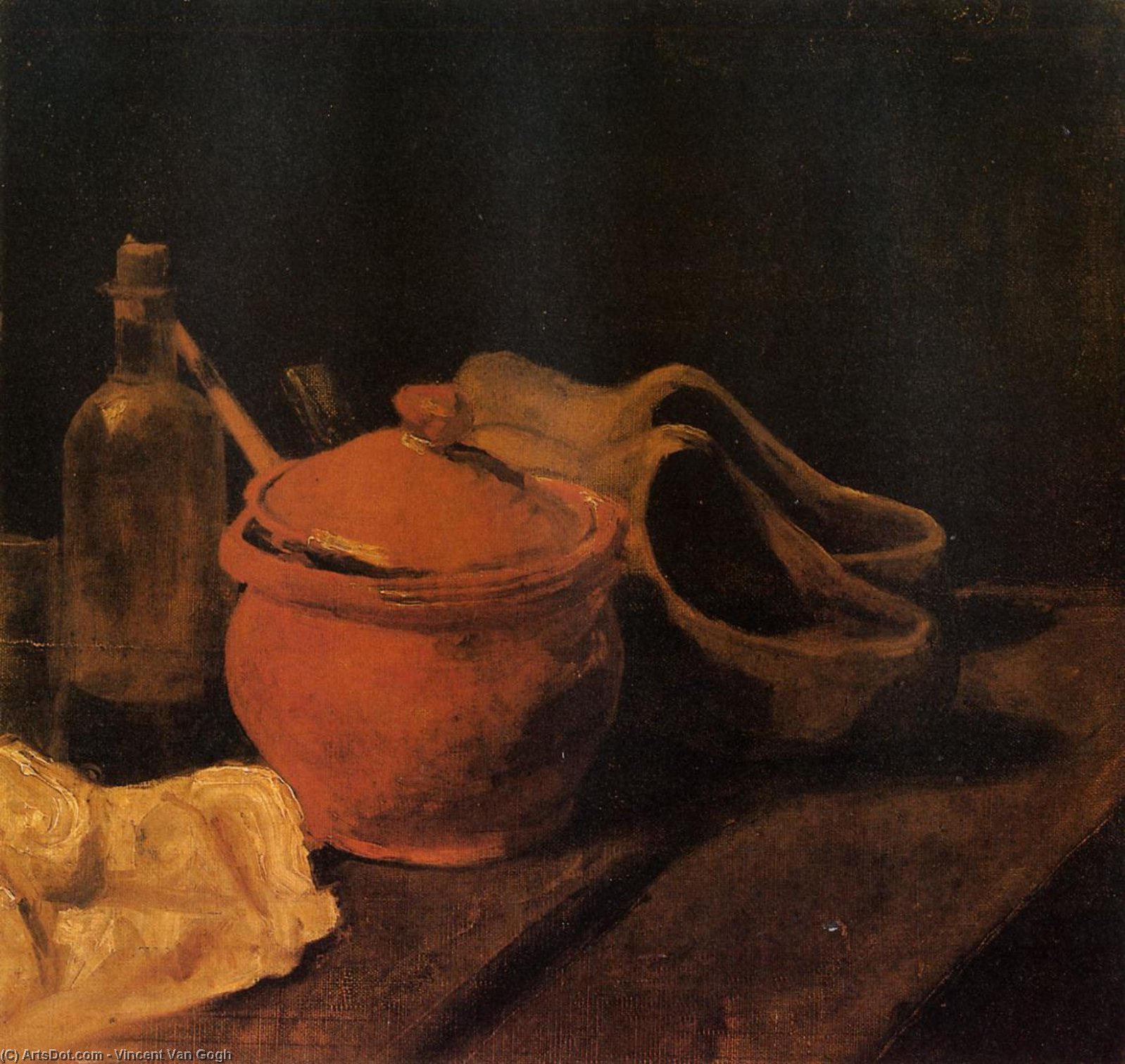 WikiOO.org - Encyclopedia of Fine Arts - Maľba, Artwork Vincent Van Gogh - Still Life with Earthenware, Bottle and Clogs