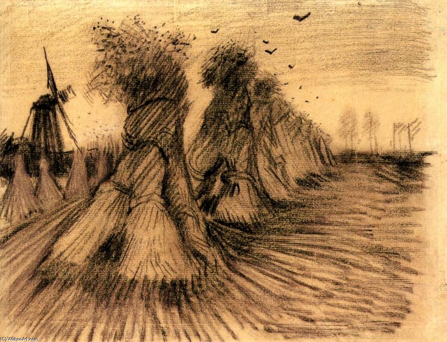 Wikioo.org - The Encyclopedia of Fine Arts - Painting, Artwork by Vincent Van Gogh - Stooks and a Mill
