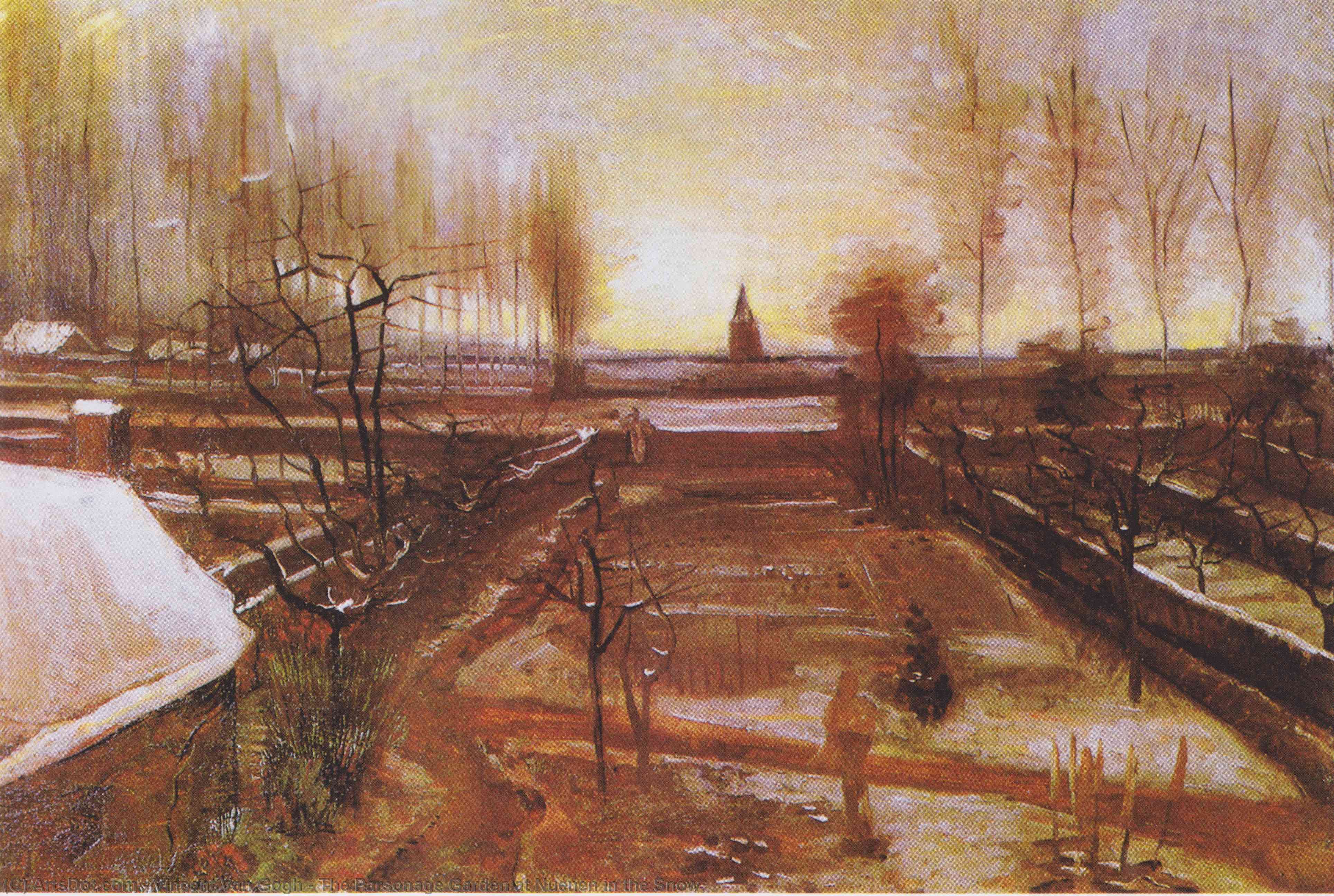 Wikioo.org - Bách khoa toàn thư về mỹ thuật - Vẽ tranh, Tác phẩm nghệ thuật Vincent Van Gogh - The Parsonage Garden at Nuenen in the Snow