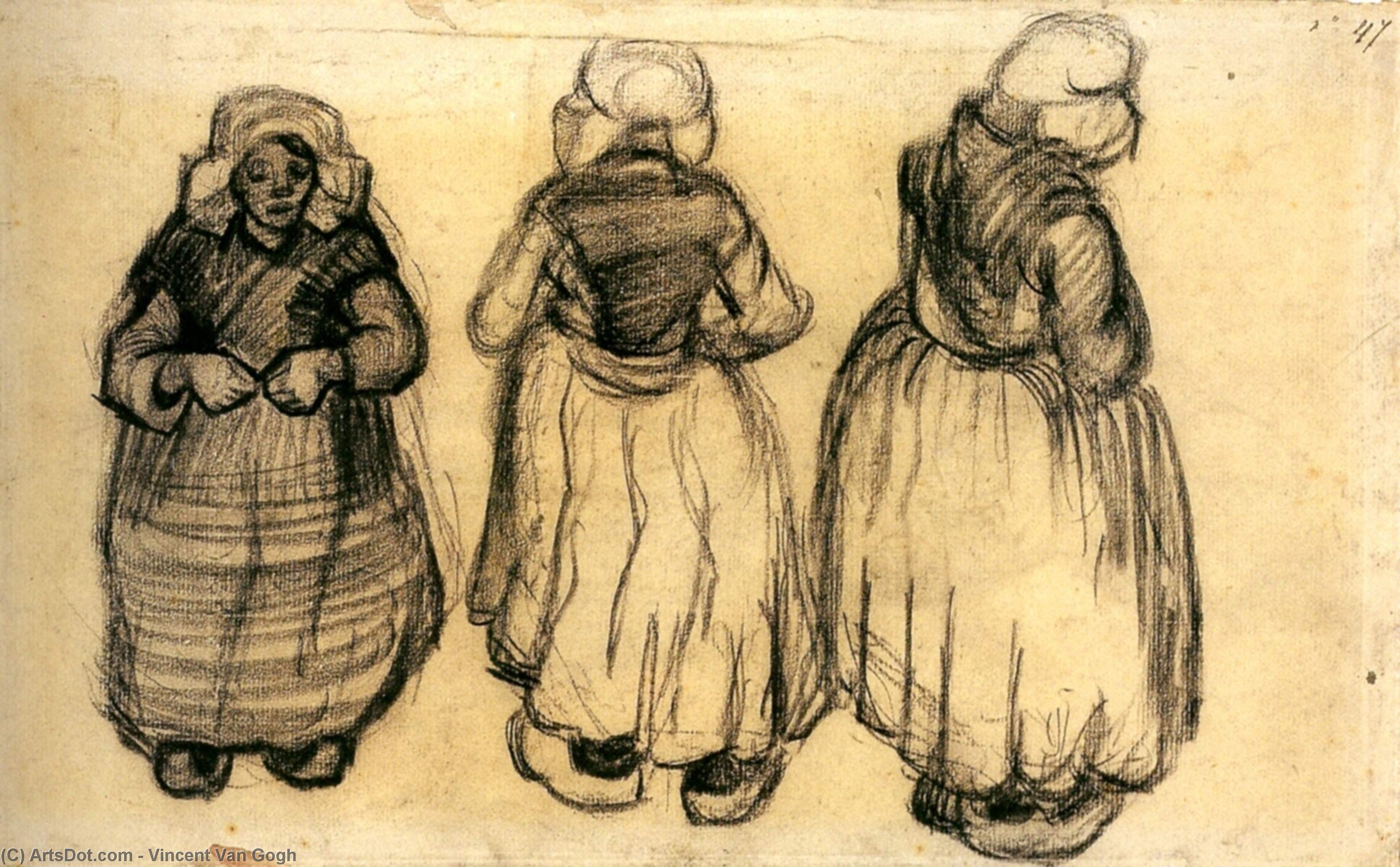 WikiOO.org - Güzel Sanatlar Ansiklopedisi - Resim, Resimler Vincent Van Gogh - Three Studies of a Woman with a Shawl