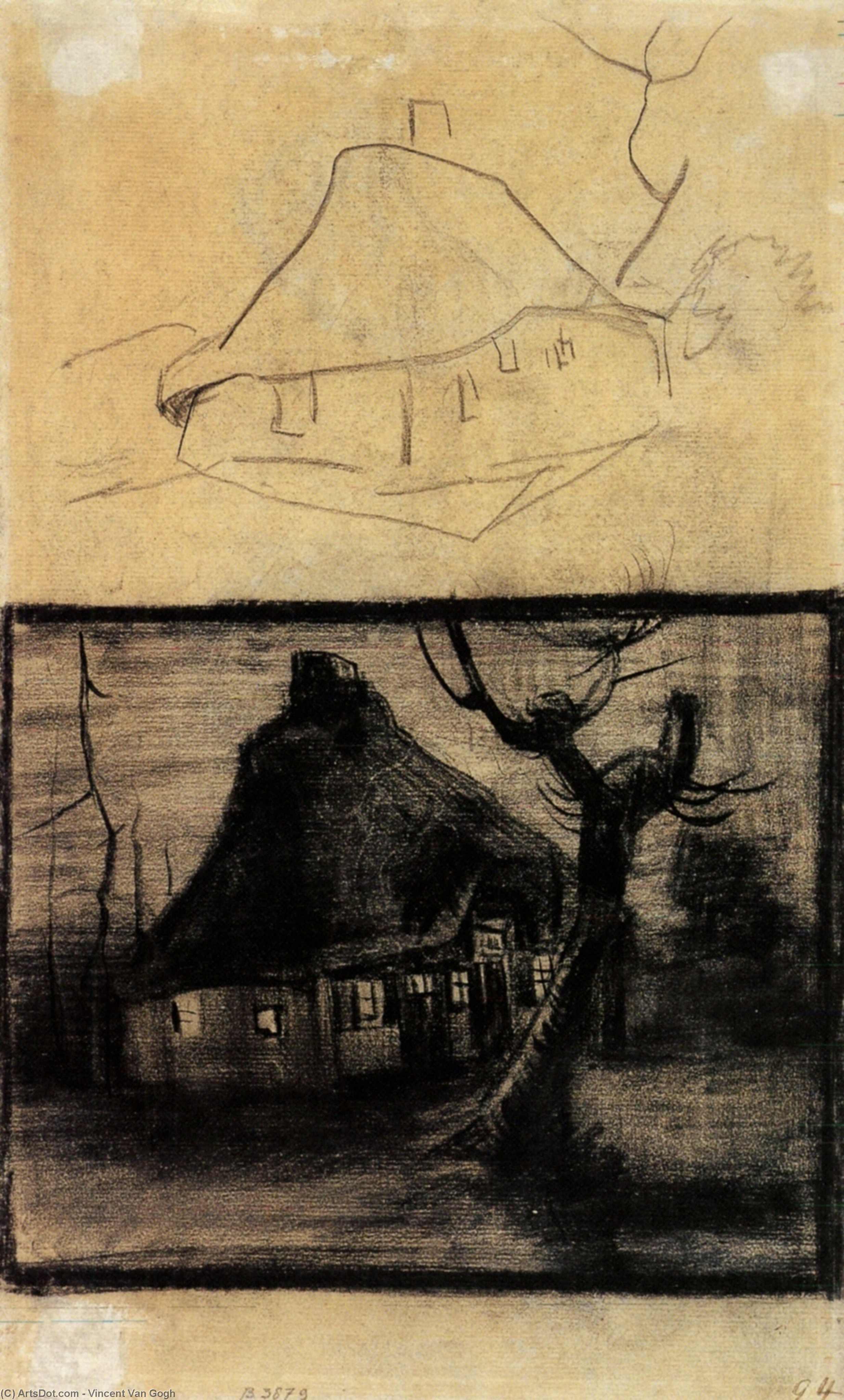Wikioo.org - The Encyclopedia of Fine Arts - Painting, Artwork by Vincent Van Gogh - Two Studies of a Cottage