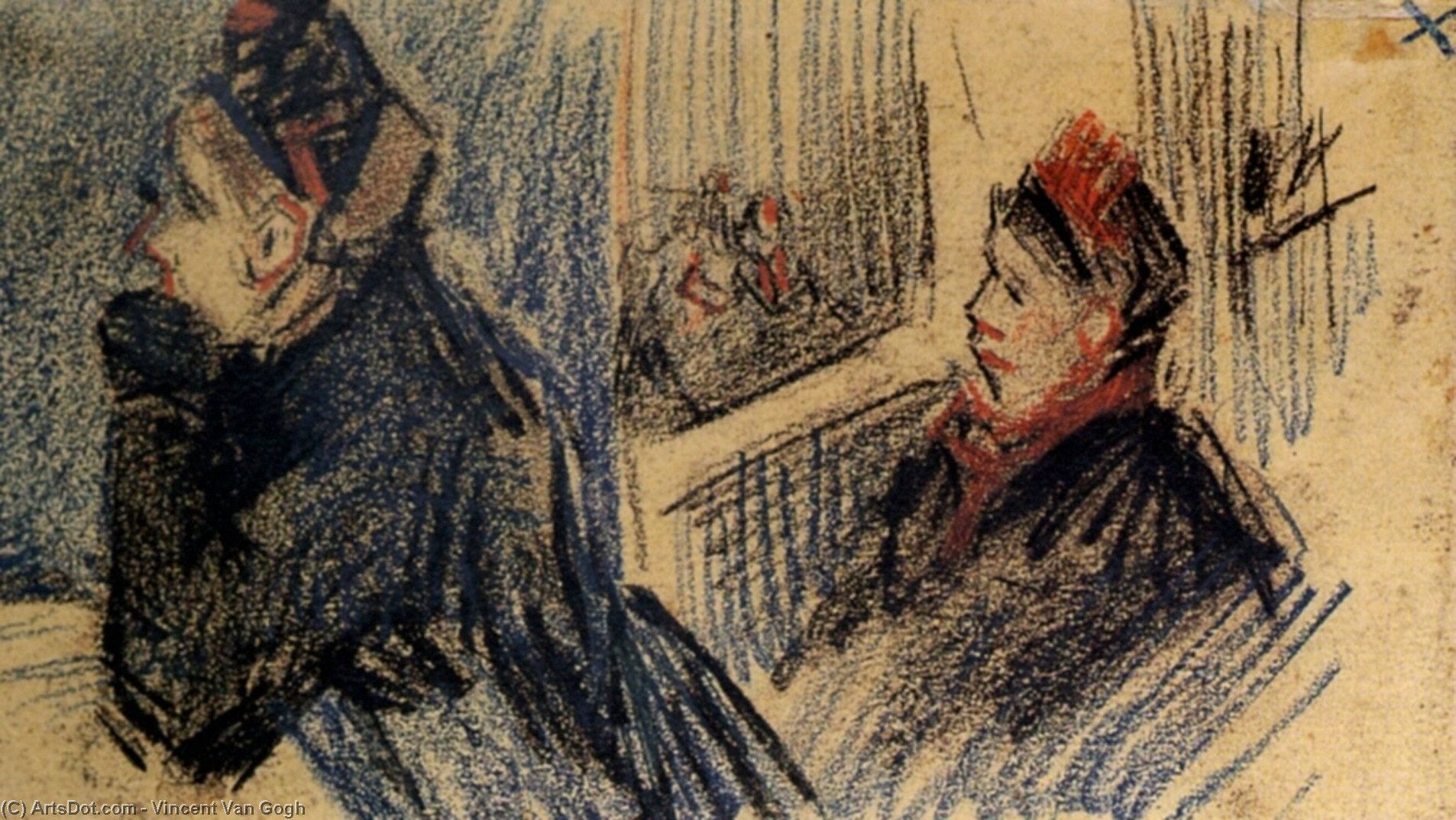 Wikioo.org - The Encyclopedia of Fine Arts - Painting, Artwork by Vincent Van Gogh - Two Women in a Balcony Box