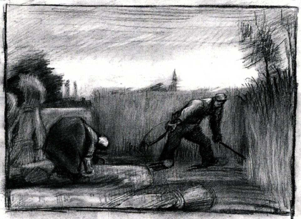 WikiOO.org - Enciklopedija likovnih umjetnosti - Slikarstvo, umjetnička djela Vincent Van Gogh - Wheat Field with Mower and a Stooping Peasant Woman