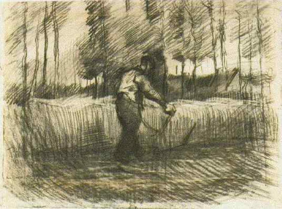 WikiOO.org - Güzel Sanatlar Ansiklopedisi - Resim, Resimler Vincent Van Gogh - Wheat Field with Trees and Mower