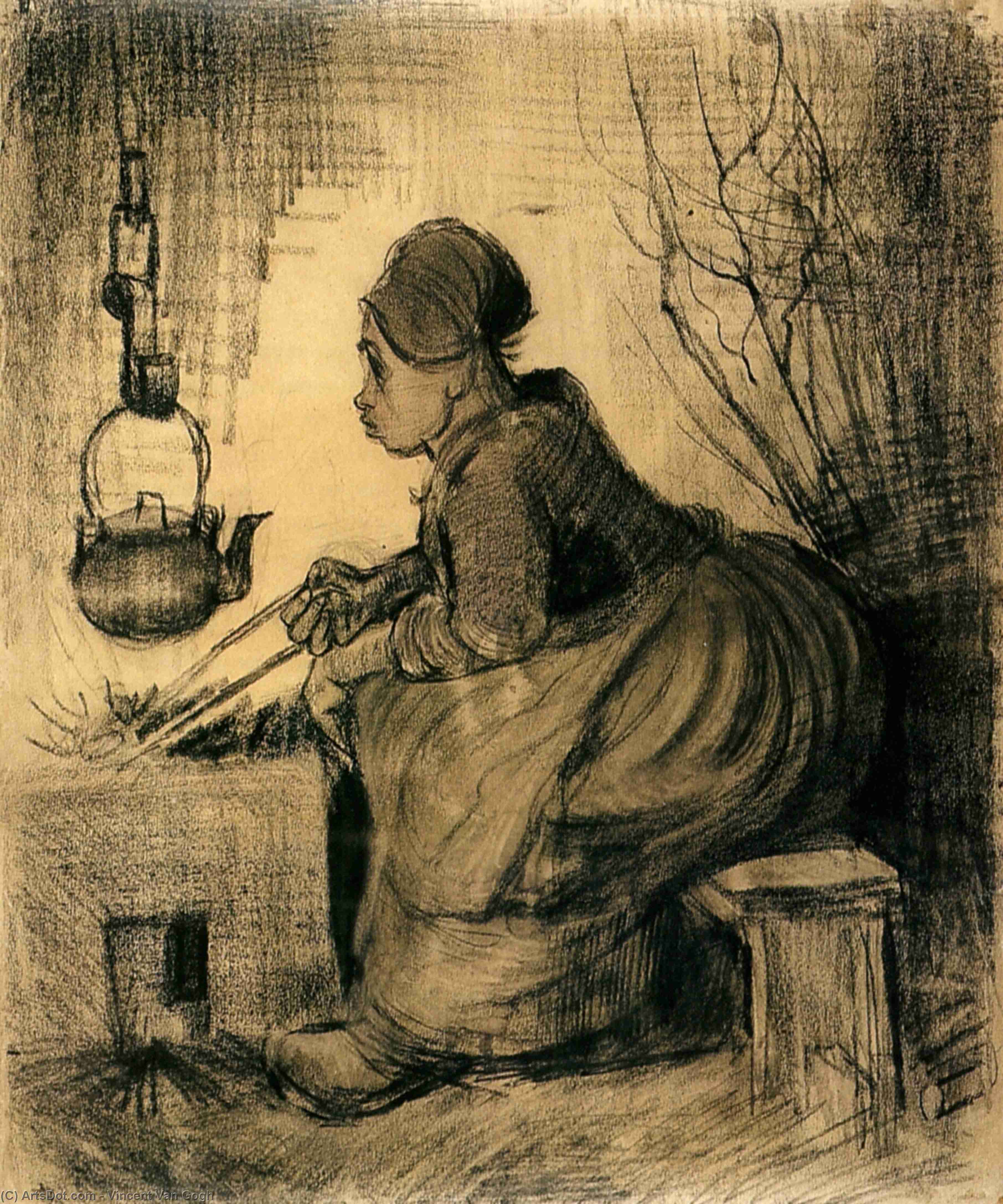 Wikoo.org - موسوعة الفنون الجميلة - اللوحة، العمل الفني Vincent Van Gogh - Woman by a Hearth