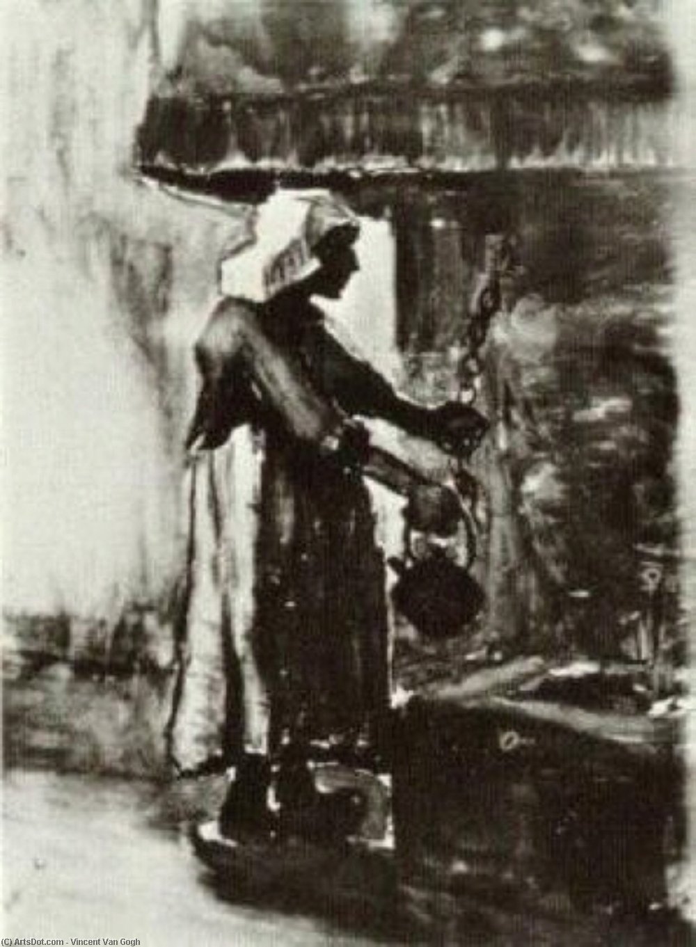 Wikioo.org – La Enciclopedia de las Bellas Artes - Pintura, Obras de arte de Vincent Van Gogh - Mujer con hervidor de agua carreterasecundaria  el  chimenea