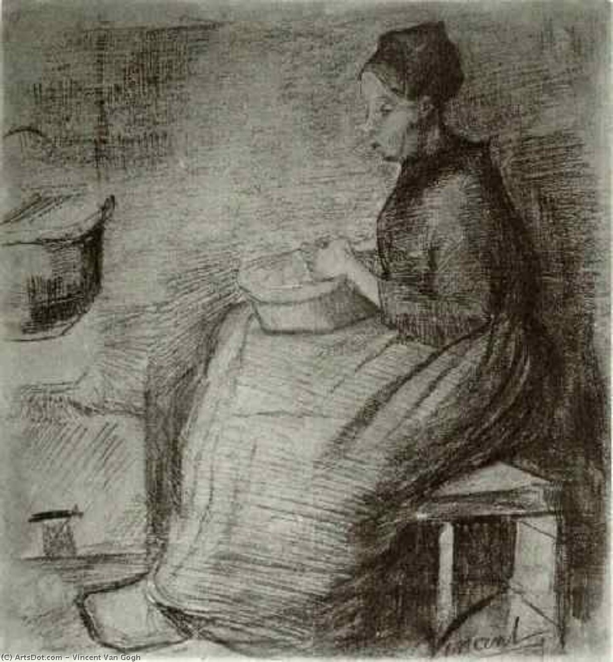 WikiOO.org - Енциклопедия за изящни изкуства - Живопис, Произведения на изкуството Vincent Van Gogh - Woman, Sitting by the Fire, Peeling Potatoes